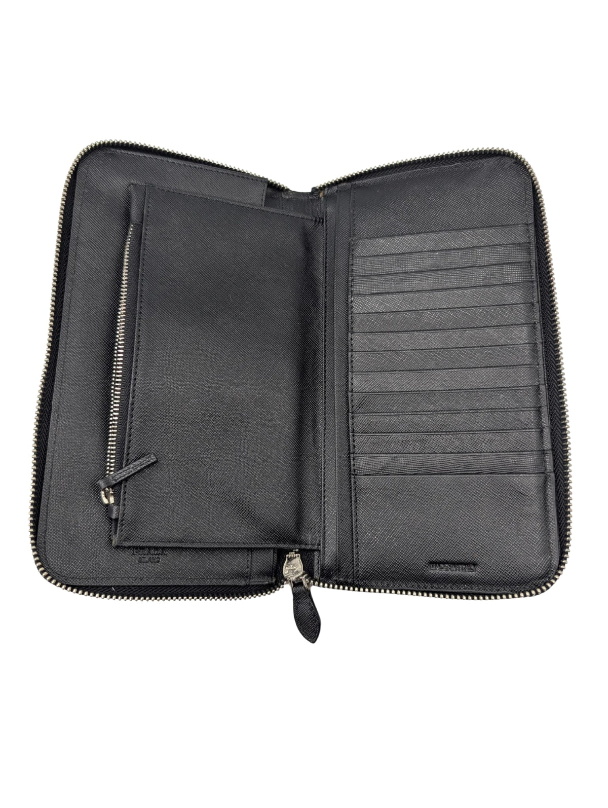 Prada Black Saffiano Travel Organizer Zip Wallet