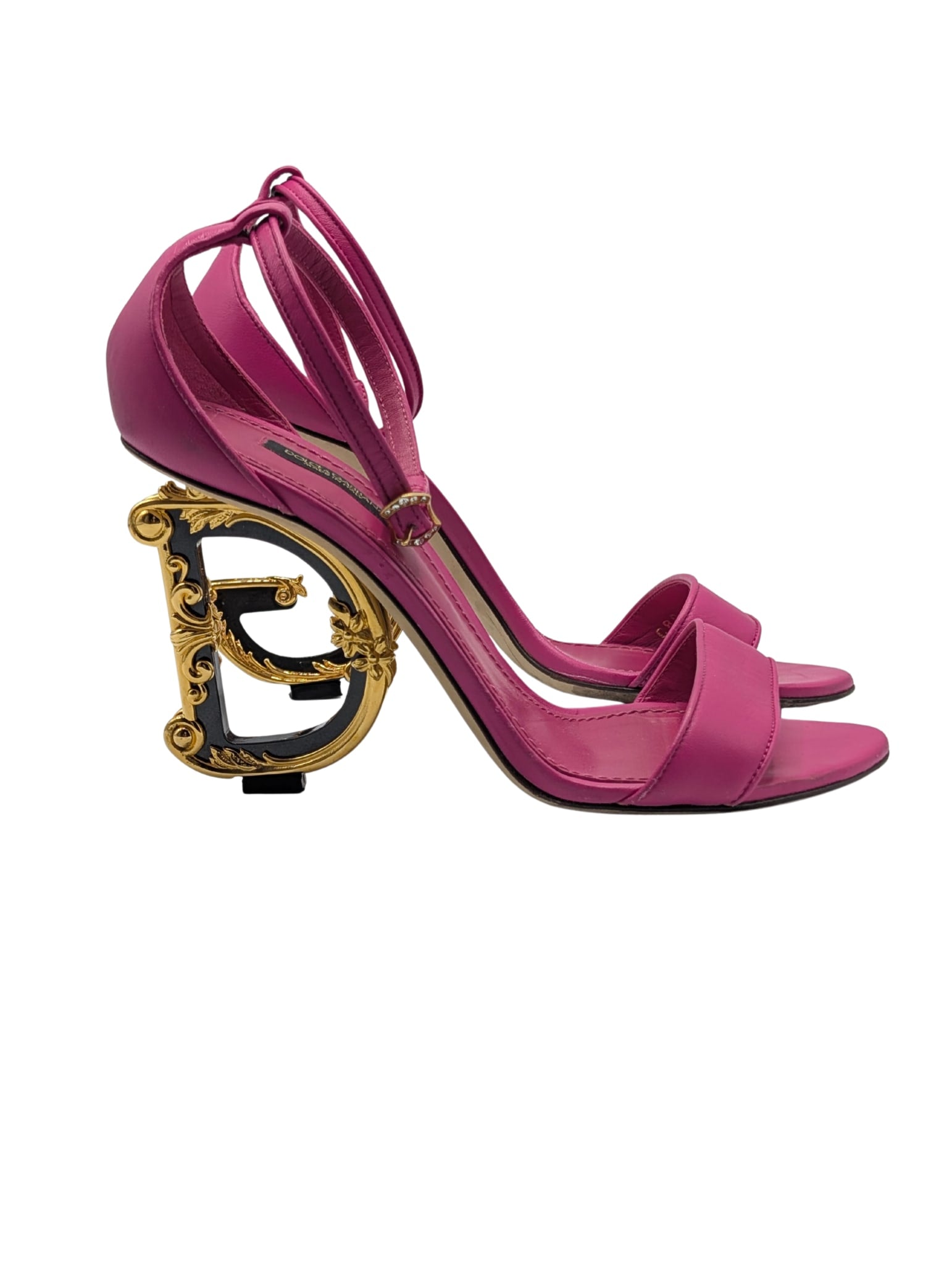 Dolce & Gabbana Baroque DG Fuchsia Leather Sandals Size 37.5