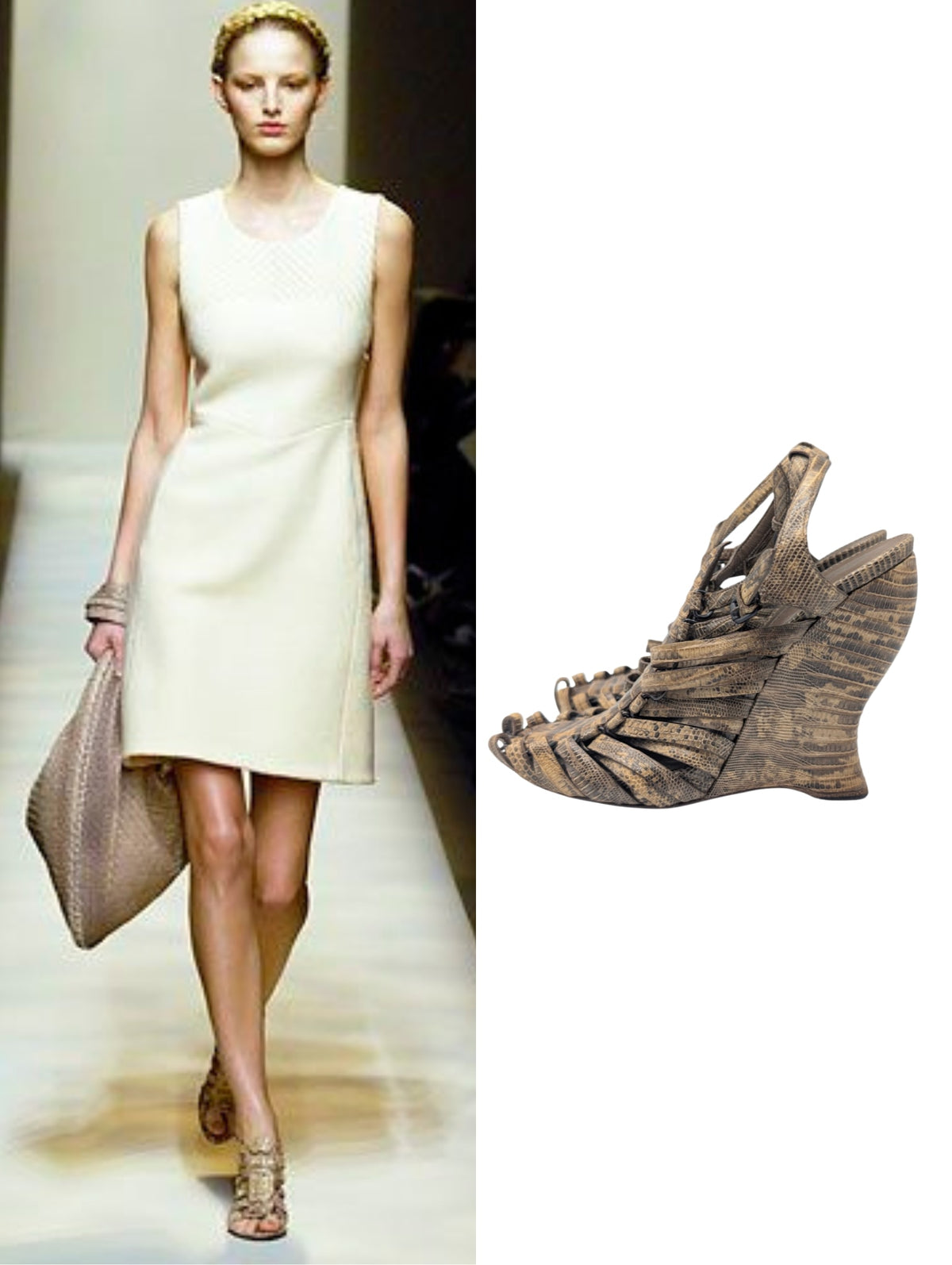 Bottega Veneta Lizard Skin Gladiator Strappy Wedge Sandals Size 36
