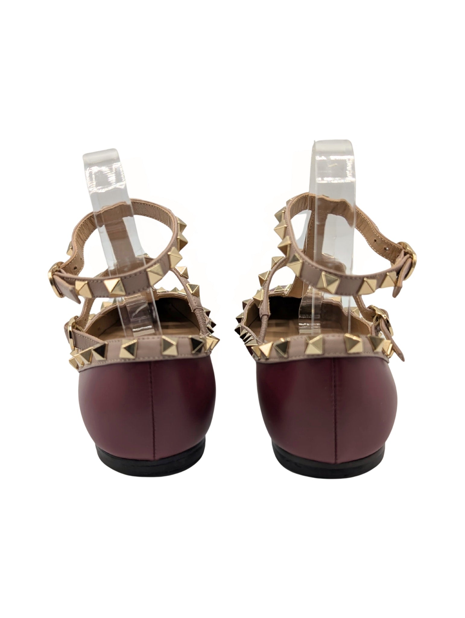 Louis Vuitton Burgundy/Beige Leather Rockstud Caged Ankle Strap Flats Size