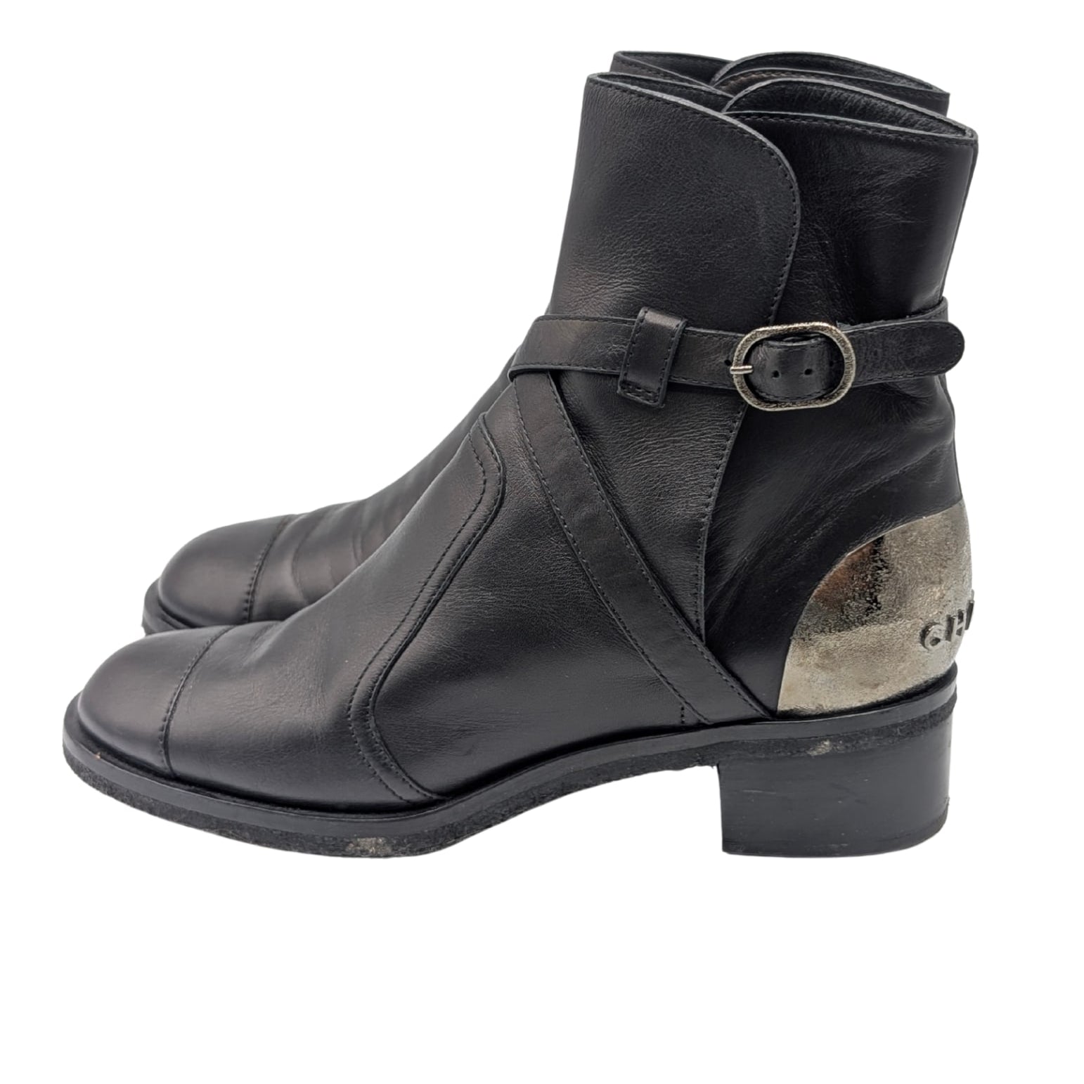 Chanel Black Leather Spring Summer 2014 Ankle Moto Boots Size 39