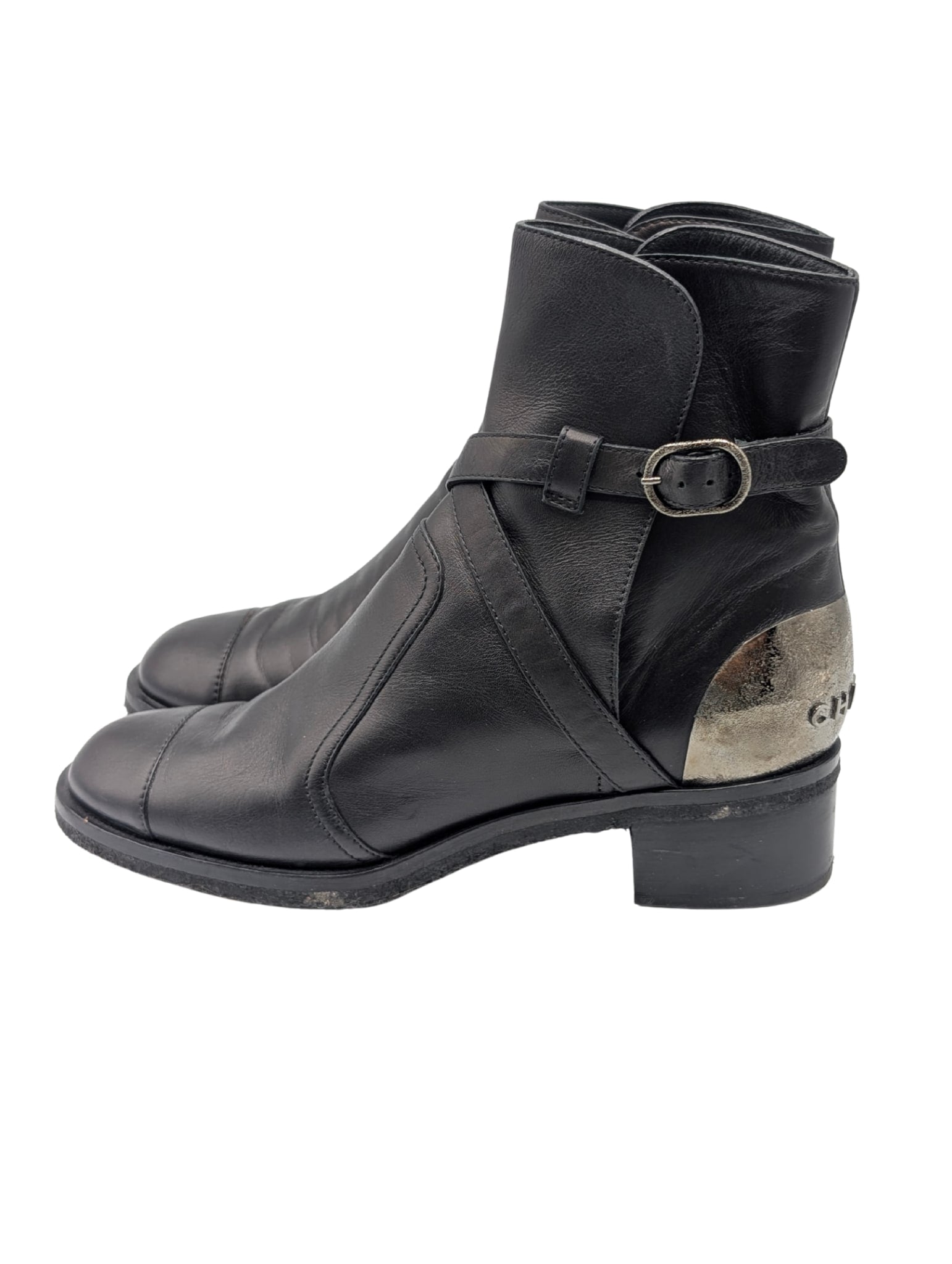Chanel Black Leather Spring Summer 2014 Ankle Moto Boots Size 39