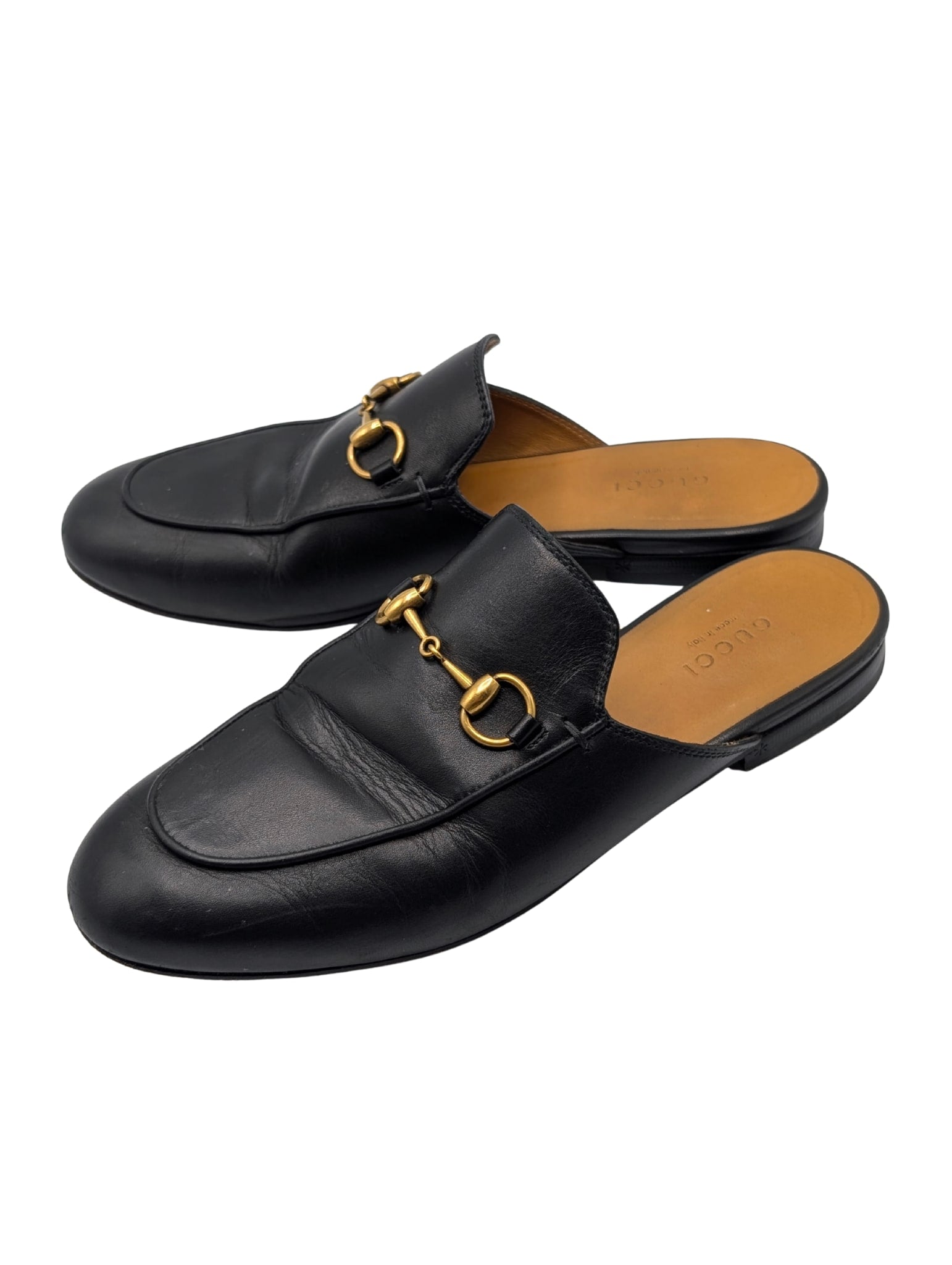 Gucci Black Leather Princetown Horsebit Mules Size 36.5