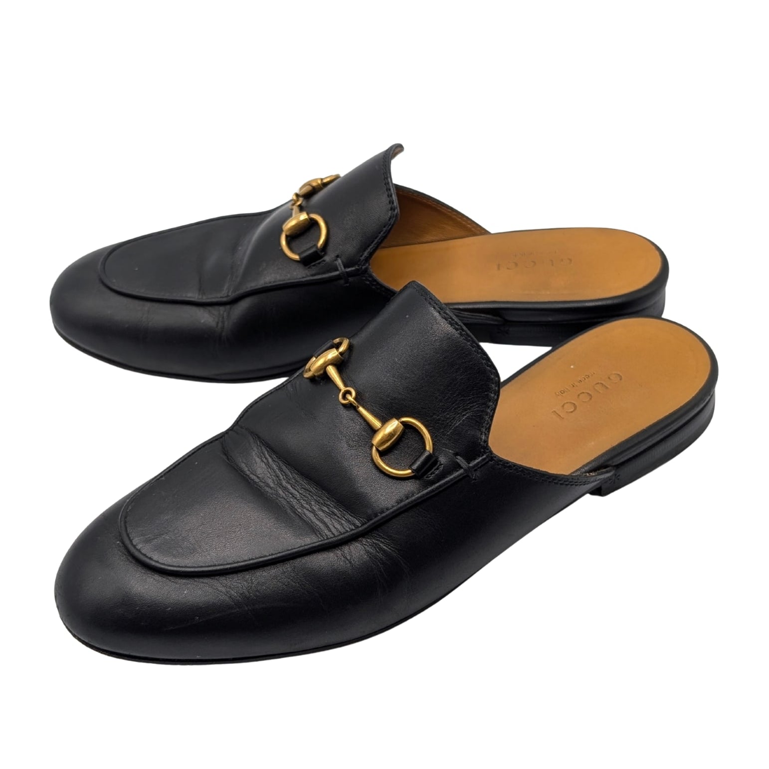 Gucci Black Leather Princetown Horsebit Mules Size 36.5