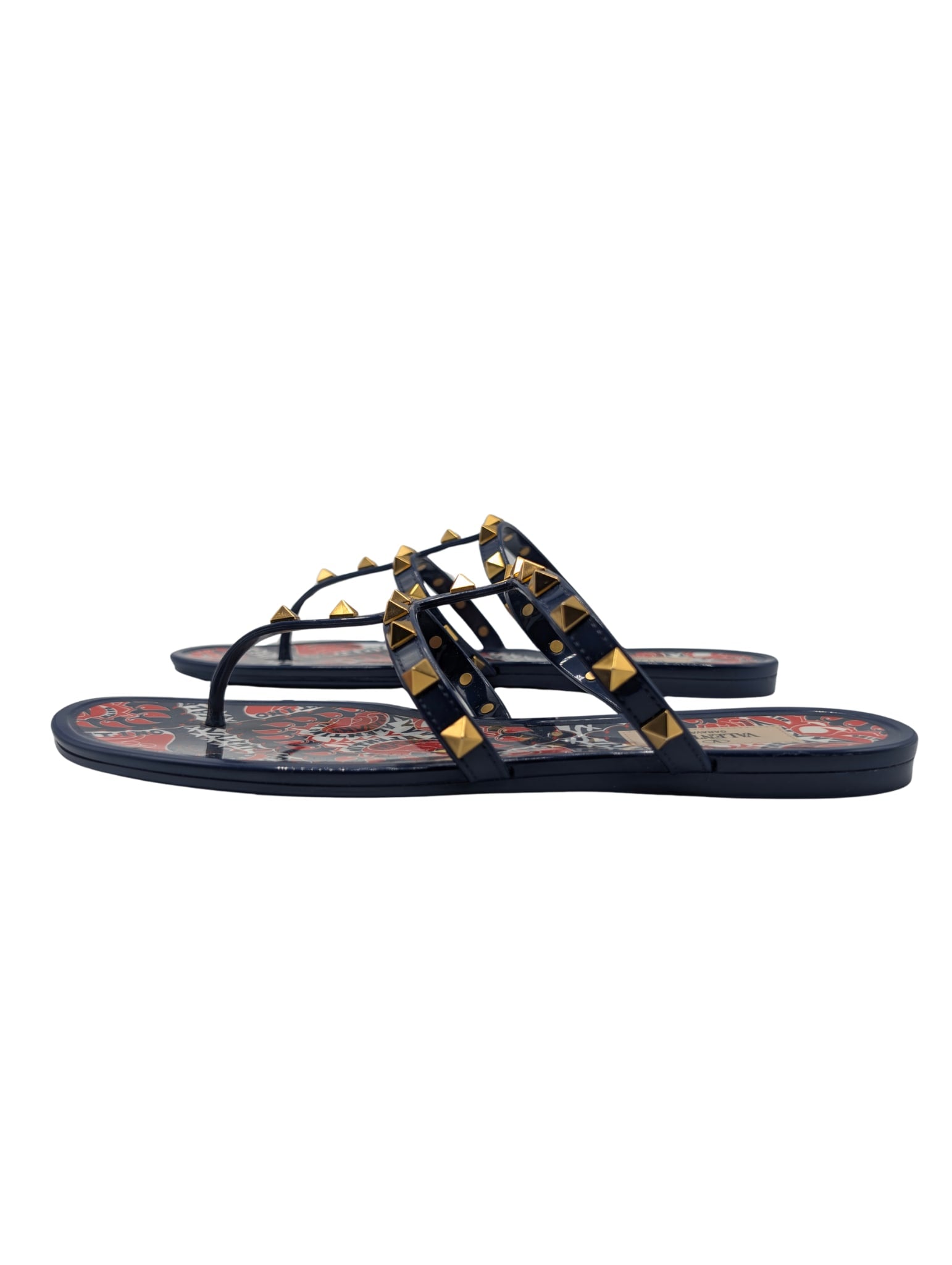 Valentino Garavani Navy Blue Rockstud Cage Jelly Sandals Size 38