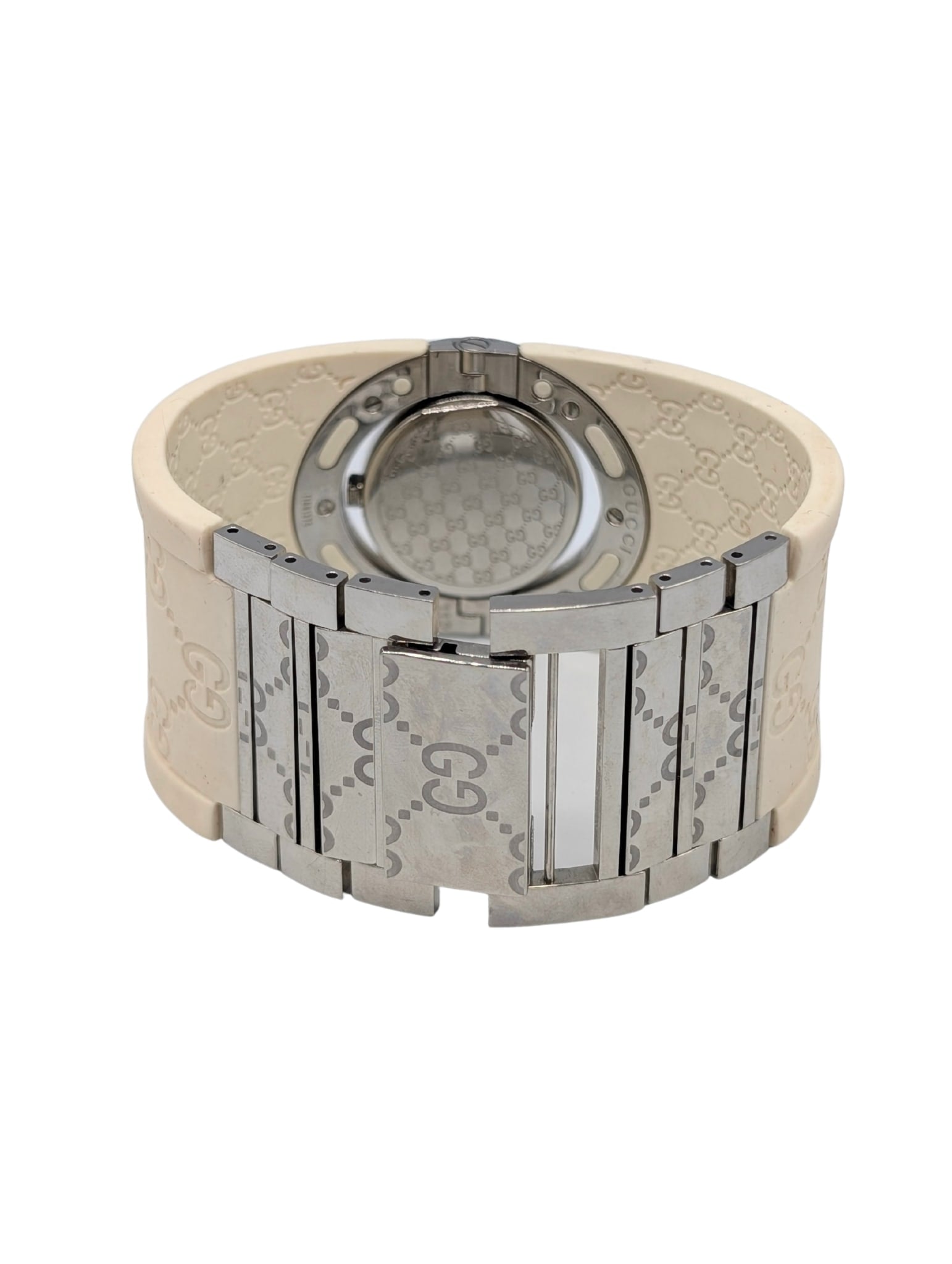 Gucci Cream Monogram GG Rubber Stainless Steel Watch