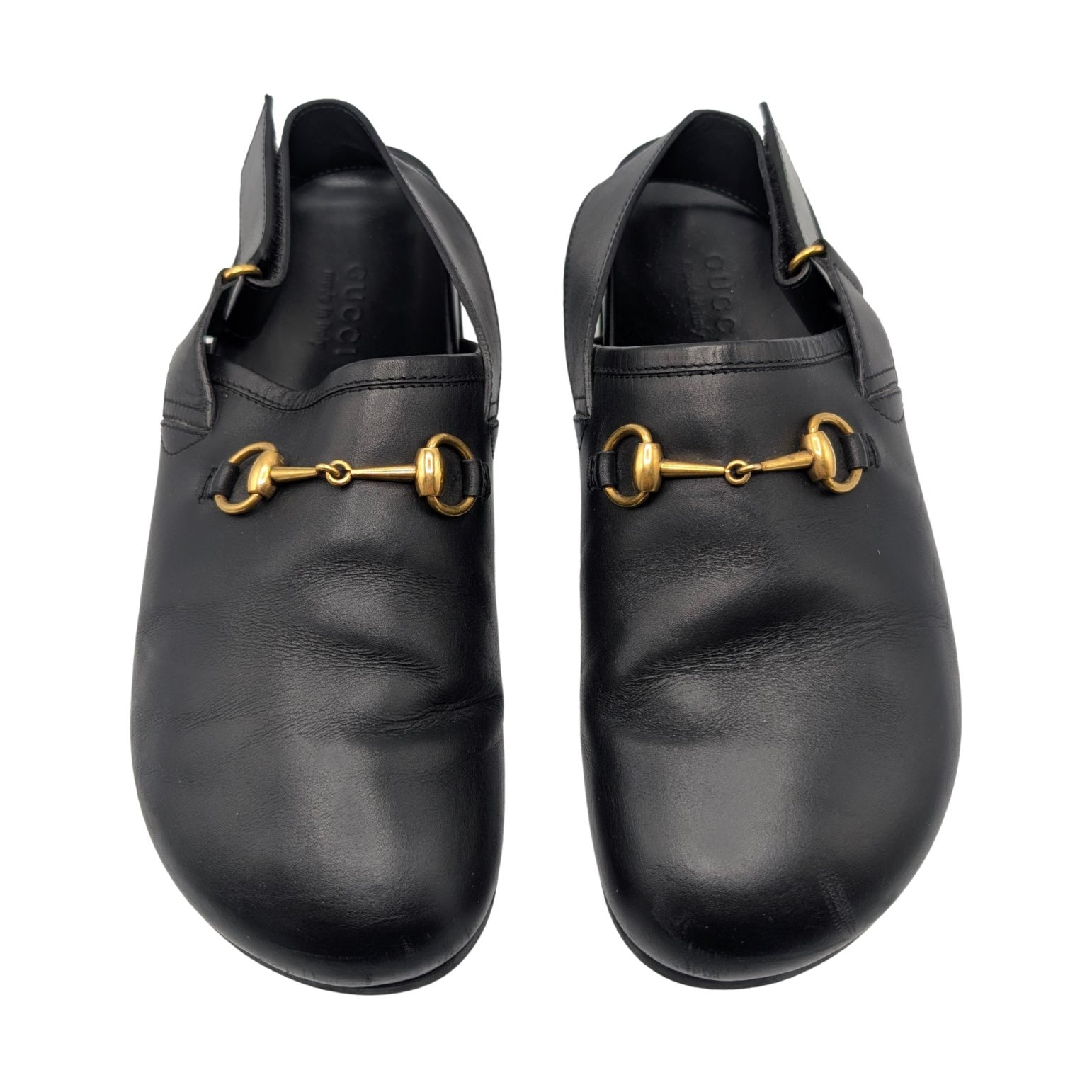 Gucci Black Leather River Horsebit Slingback Mules Men Size 10