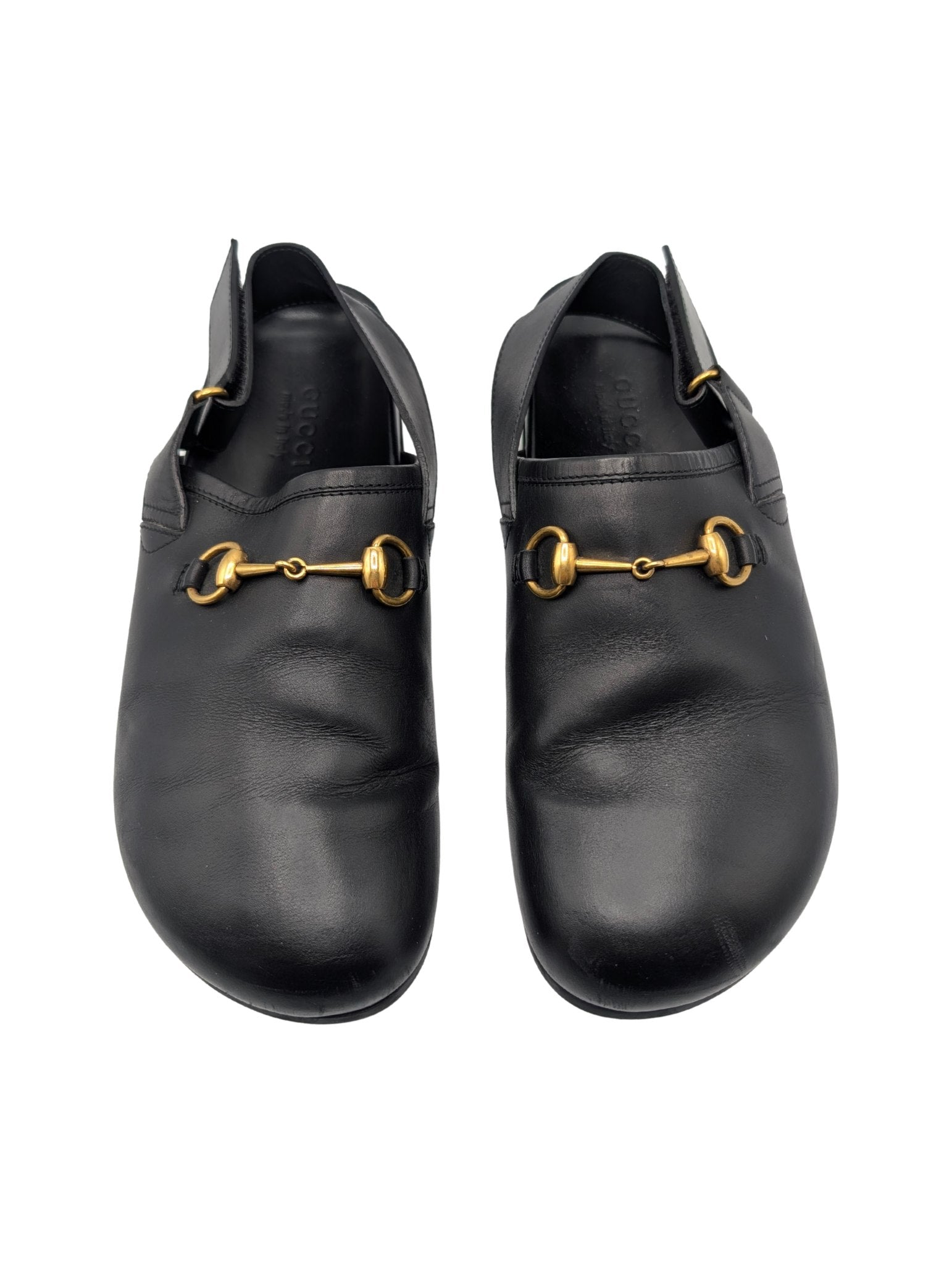 Gucci Black Leather River Horsebit Slingback Mules Men Size 10