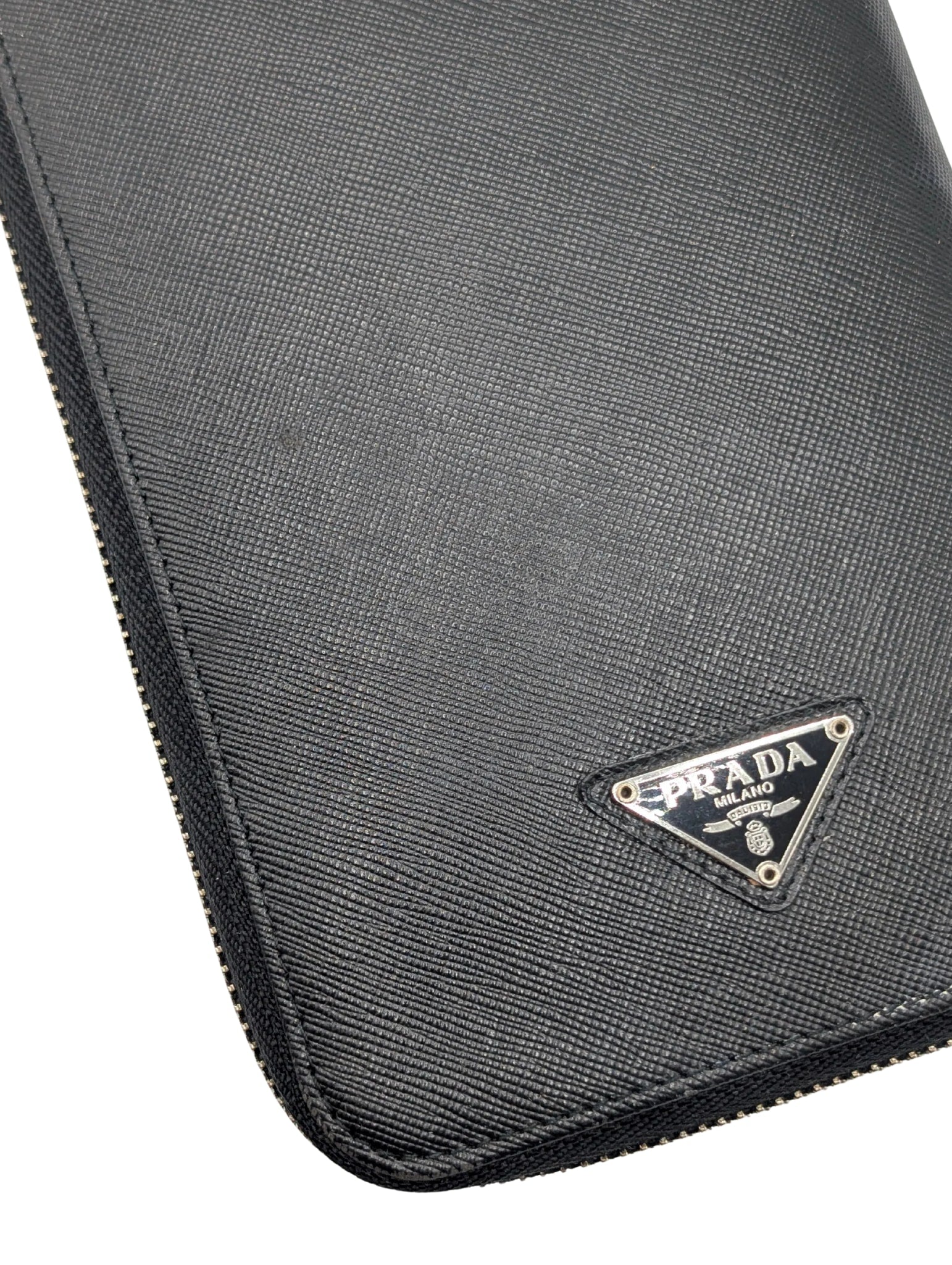 Prada Black Saffiano Travel Organizer Zip Wallet