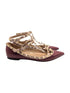 Louis Vuitton Burgundy/Beige Leather Rockstud Caged Ankle Strap Flats Size
