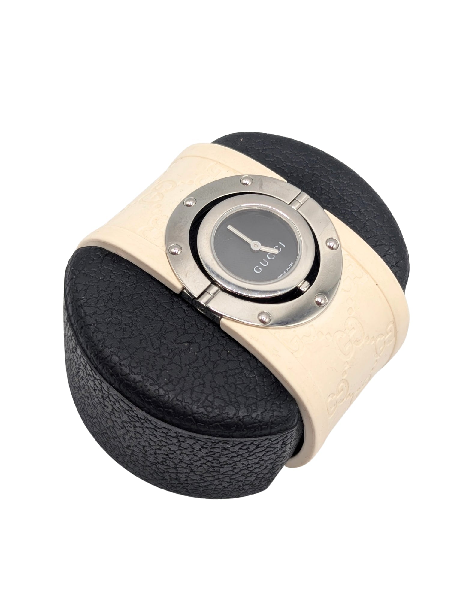 Gucci Cream Monogram GG Rubber Stainless Steel Watch