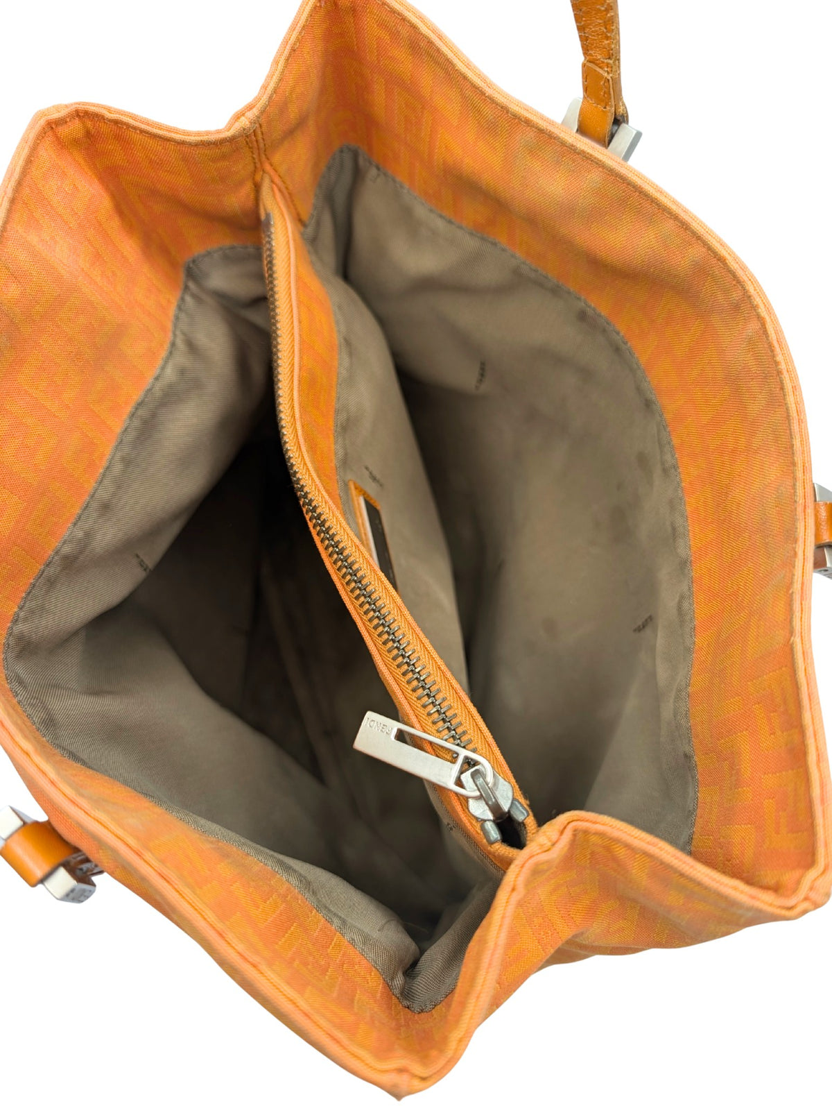 Fendi Orange Zucchino FF Canvas Leather Tote