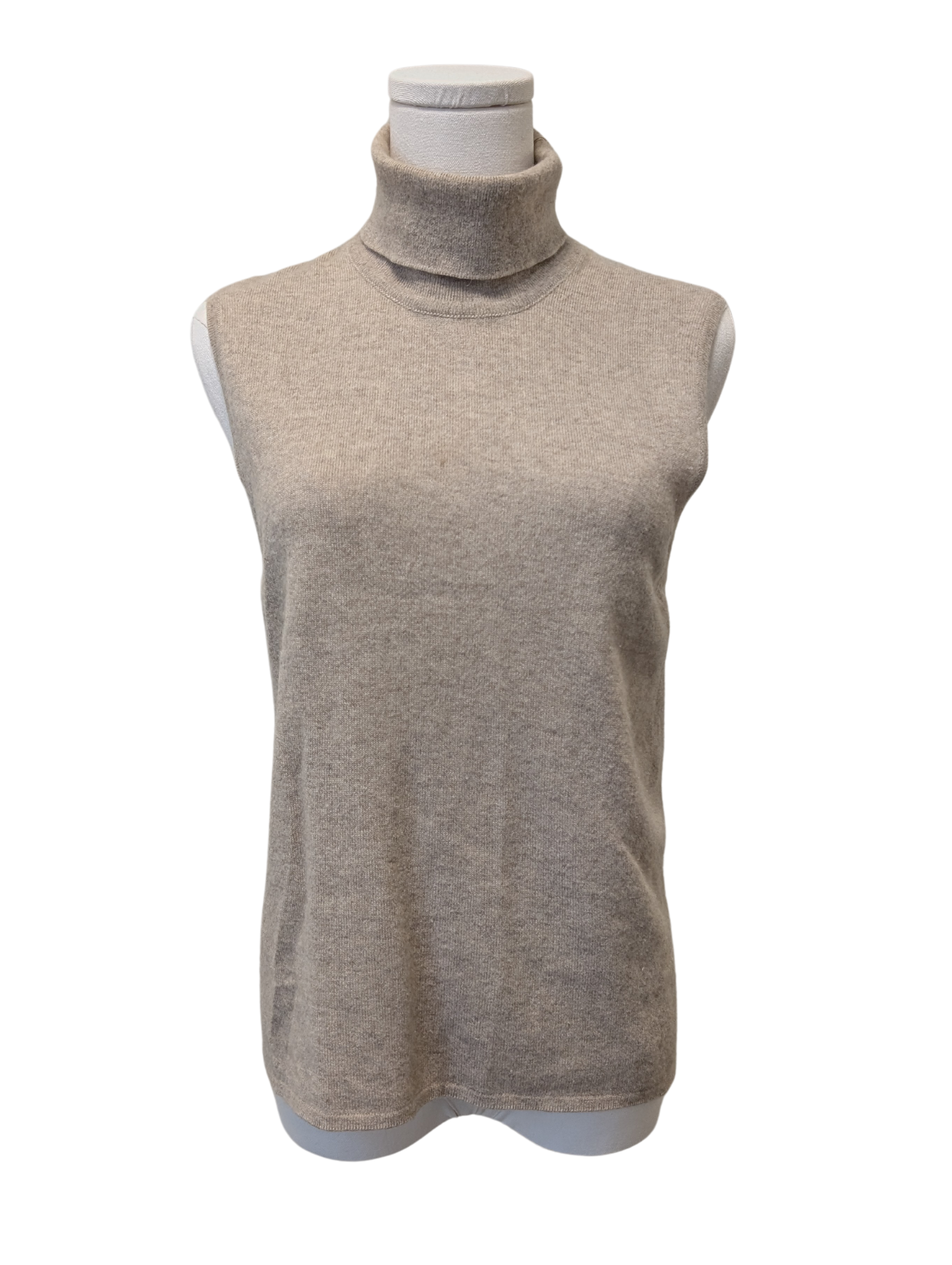 Hermès Beige Cashmere Sleeveless Turtleneck Size Large