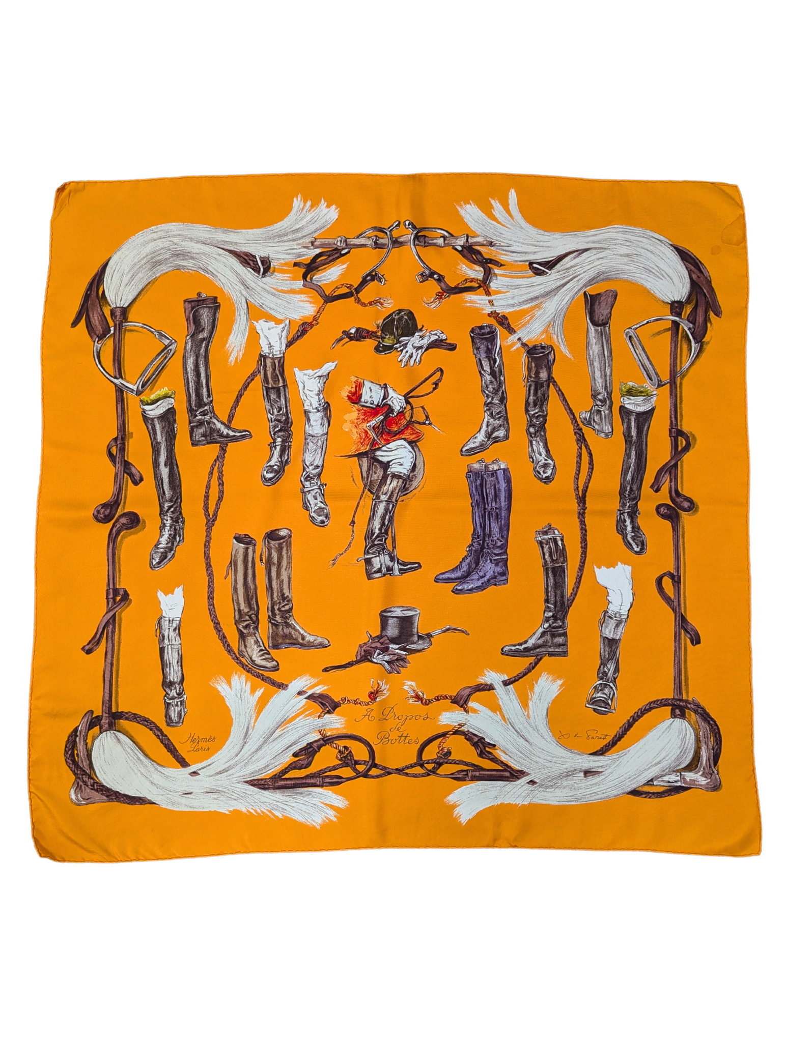 Hermès A Propos de Bottes Orange Silk Scarf 90