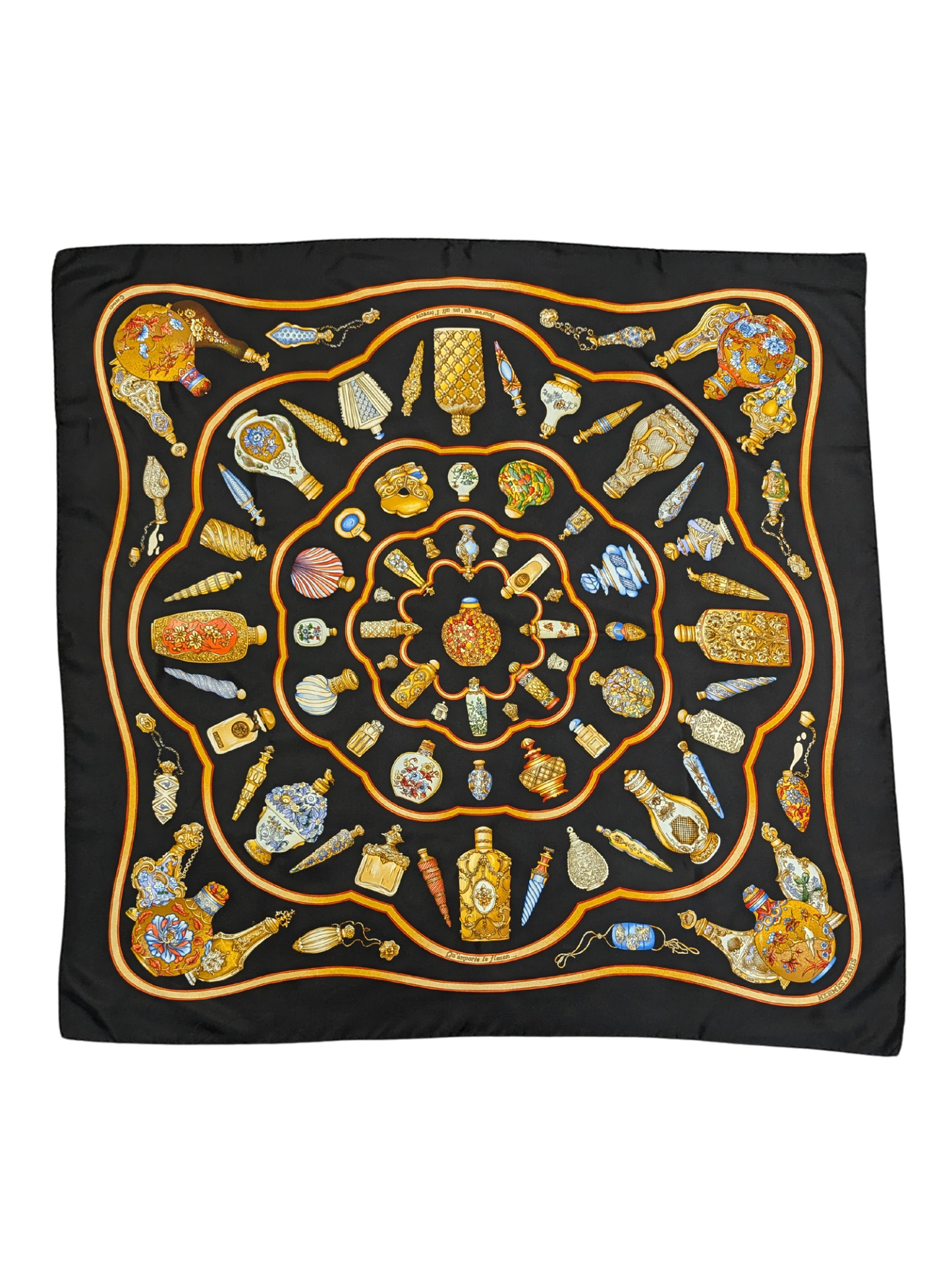 Hermès Qu Importe Le Flacon Perfume Bottle Black Silk Scarf 90cm