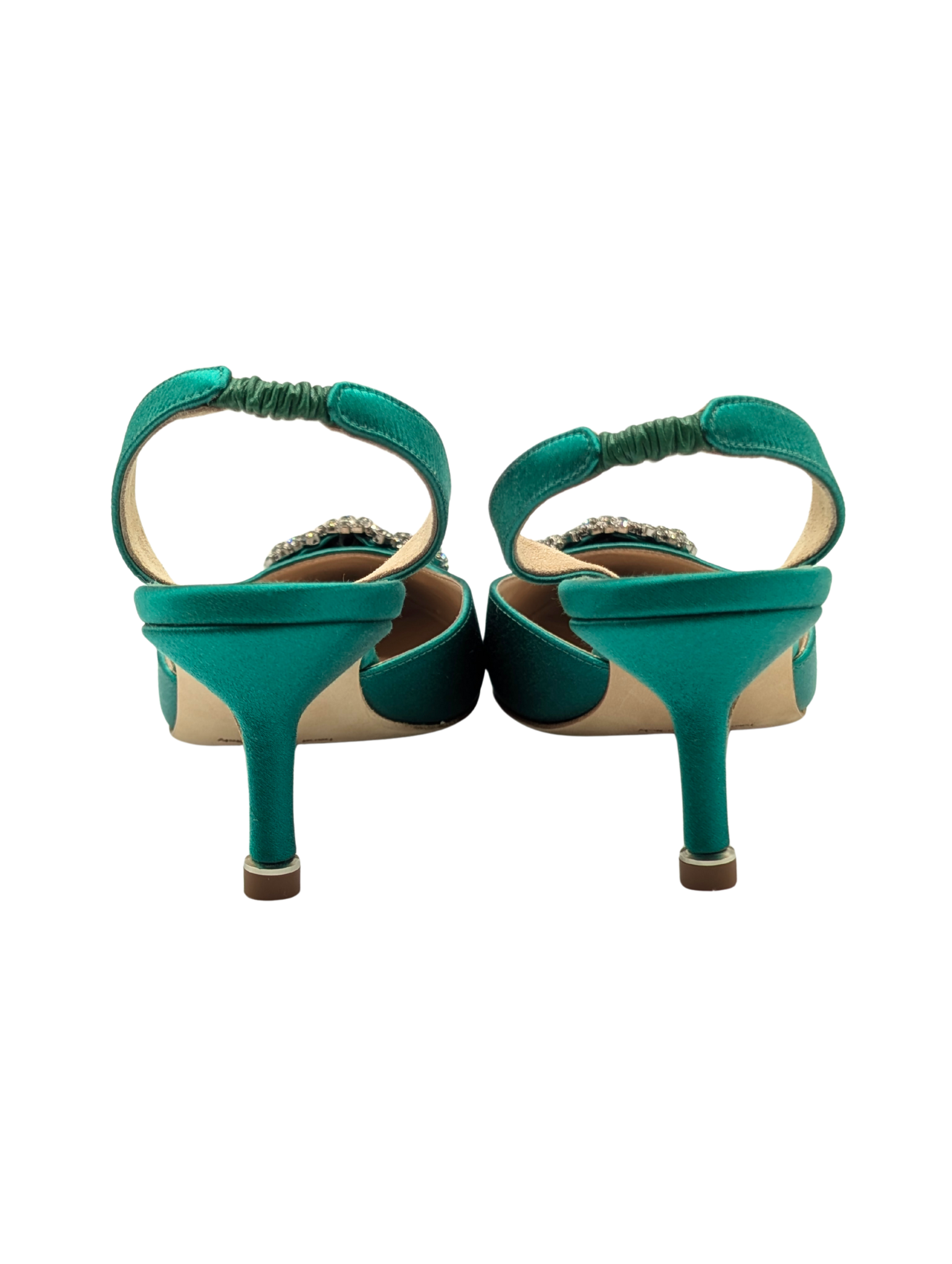 Manolo Blahnik Green Satin Hangisi 50 Slingback Pumps Size 37