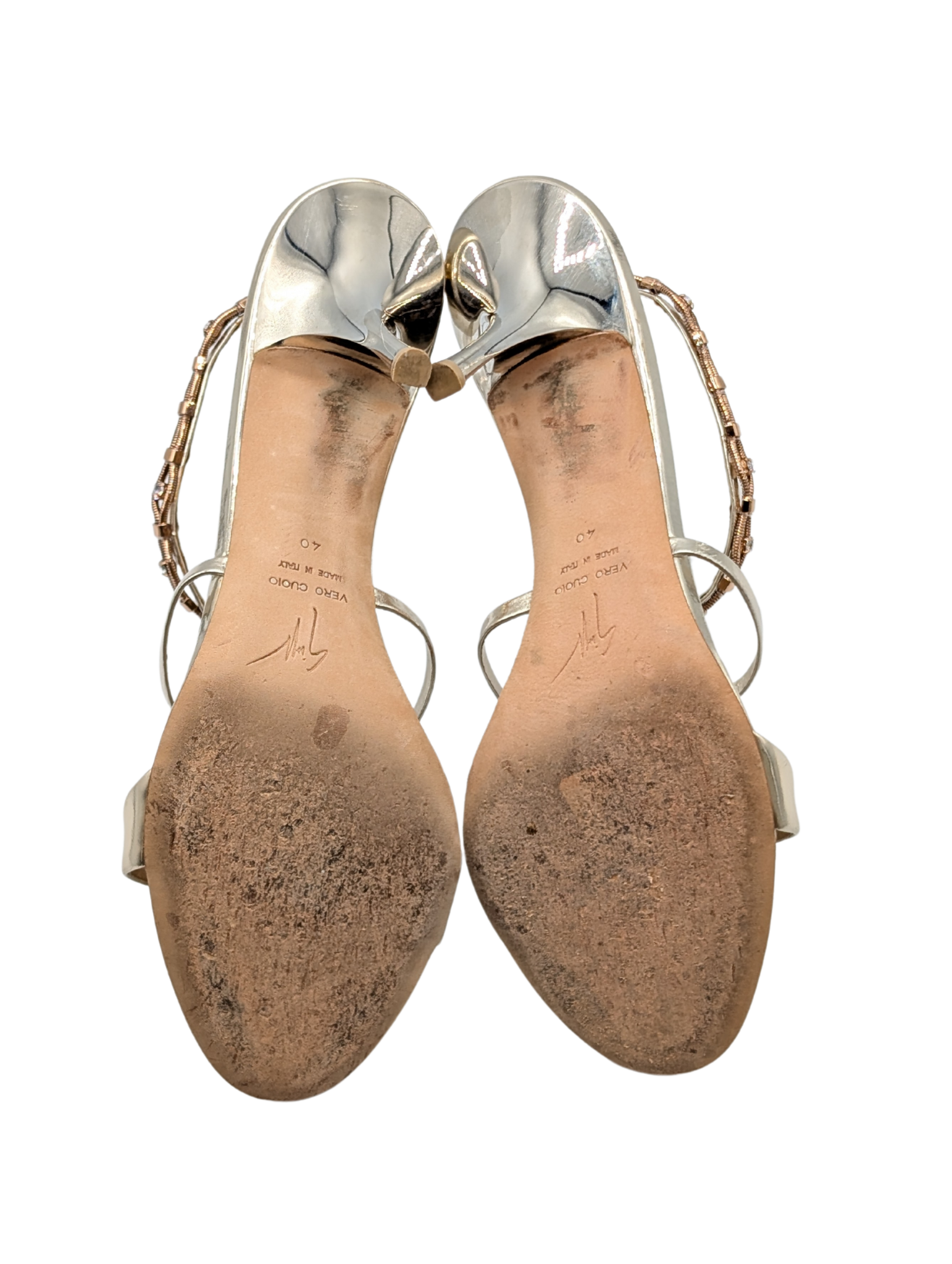 Giuseppe Zanotti Gold Crystal Embellished Rose Gold Chain Heels Size 40
