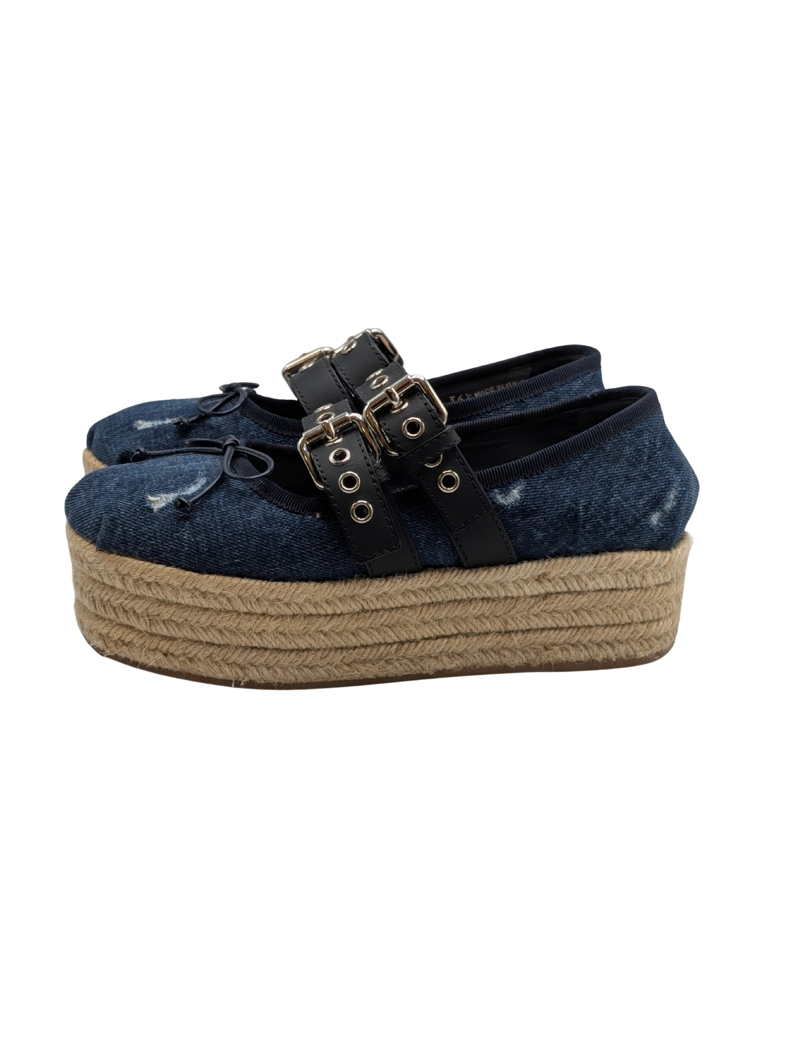 Miu Miu Denim Mary Jane Punk Espadrille Platforms Size 36.5