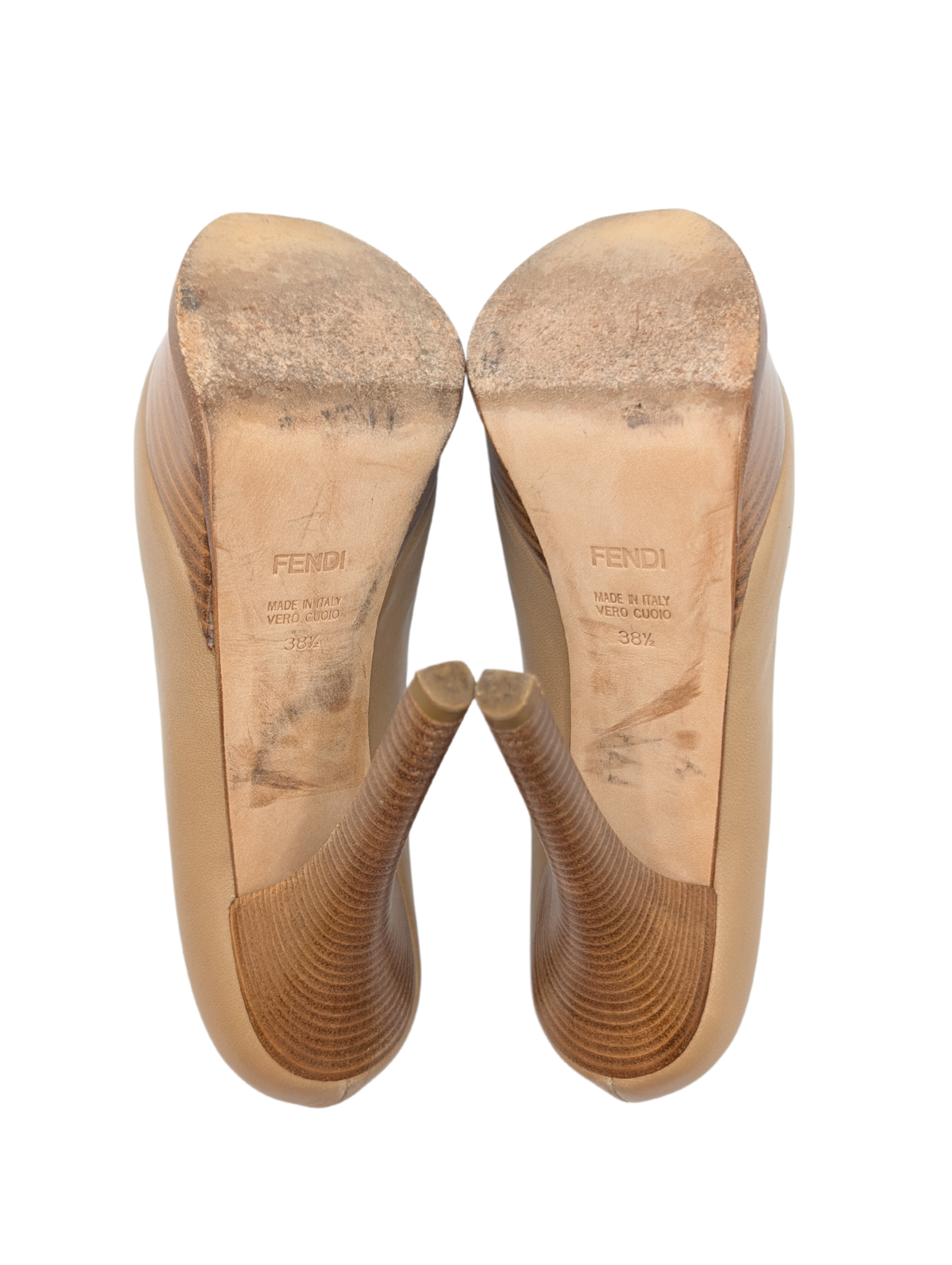 Fendi Beige Leather FF Decollete Heels Pumps Size 38.5