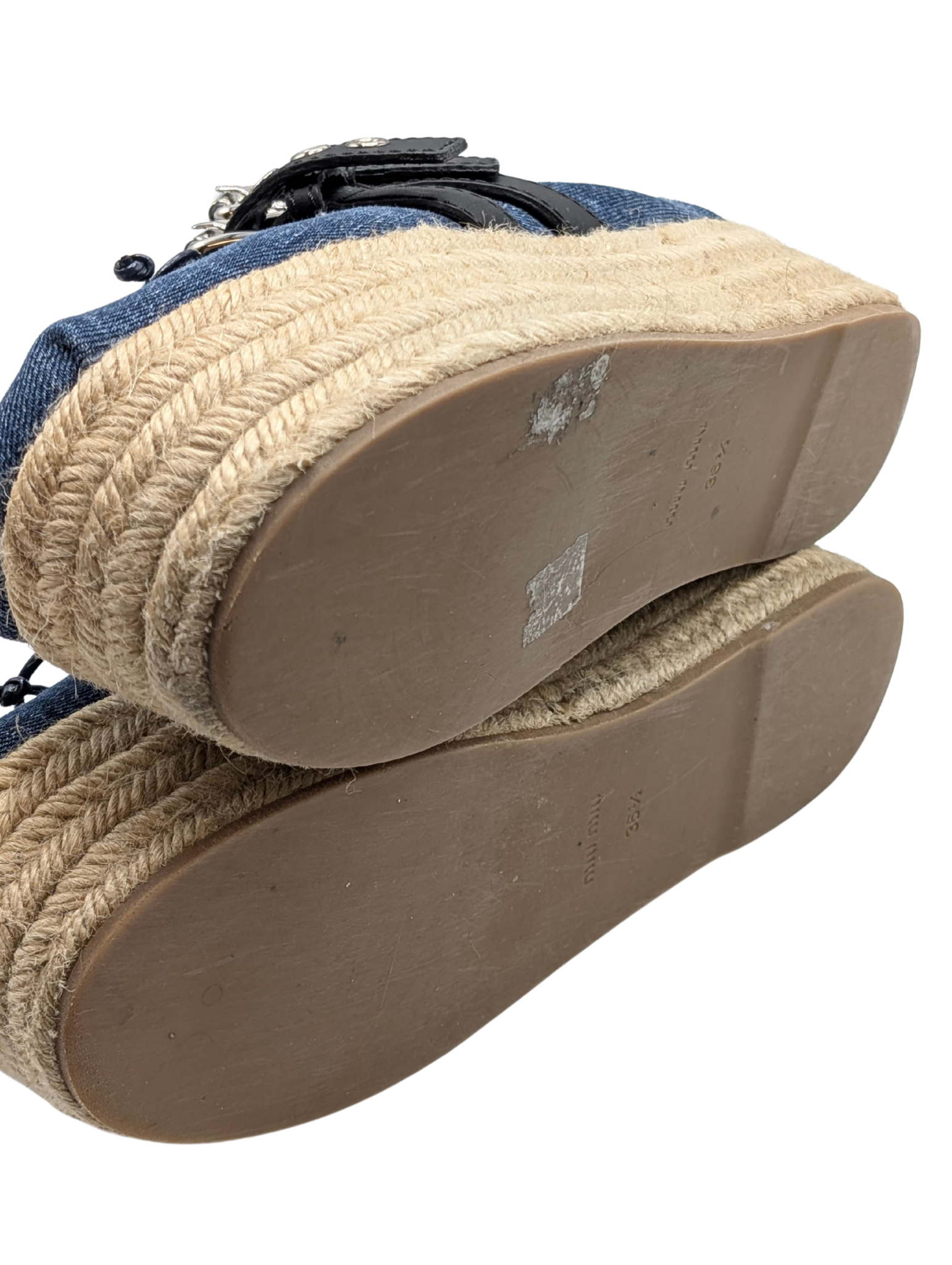 Miu Miu Denim Mary Jane Punk Espadrille Platforms Size 36.5
