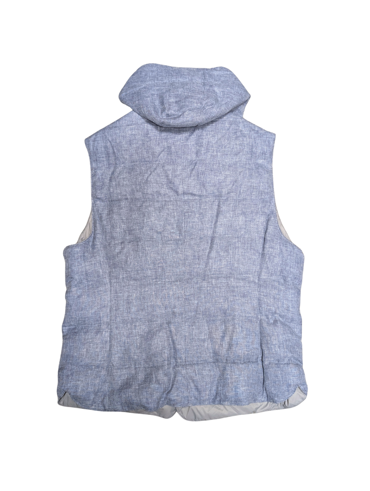 NWT Brunello Cucinelli Blue Linen Wool Silk Blend Down Hooded Vest Mens Size XXL