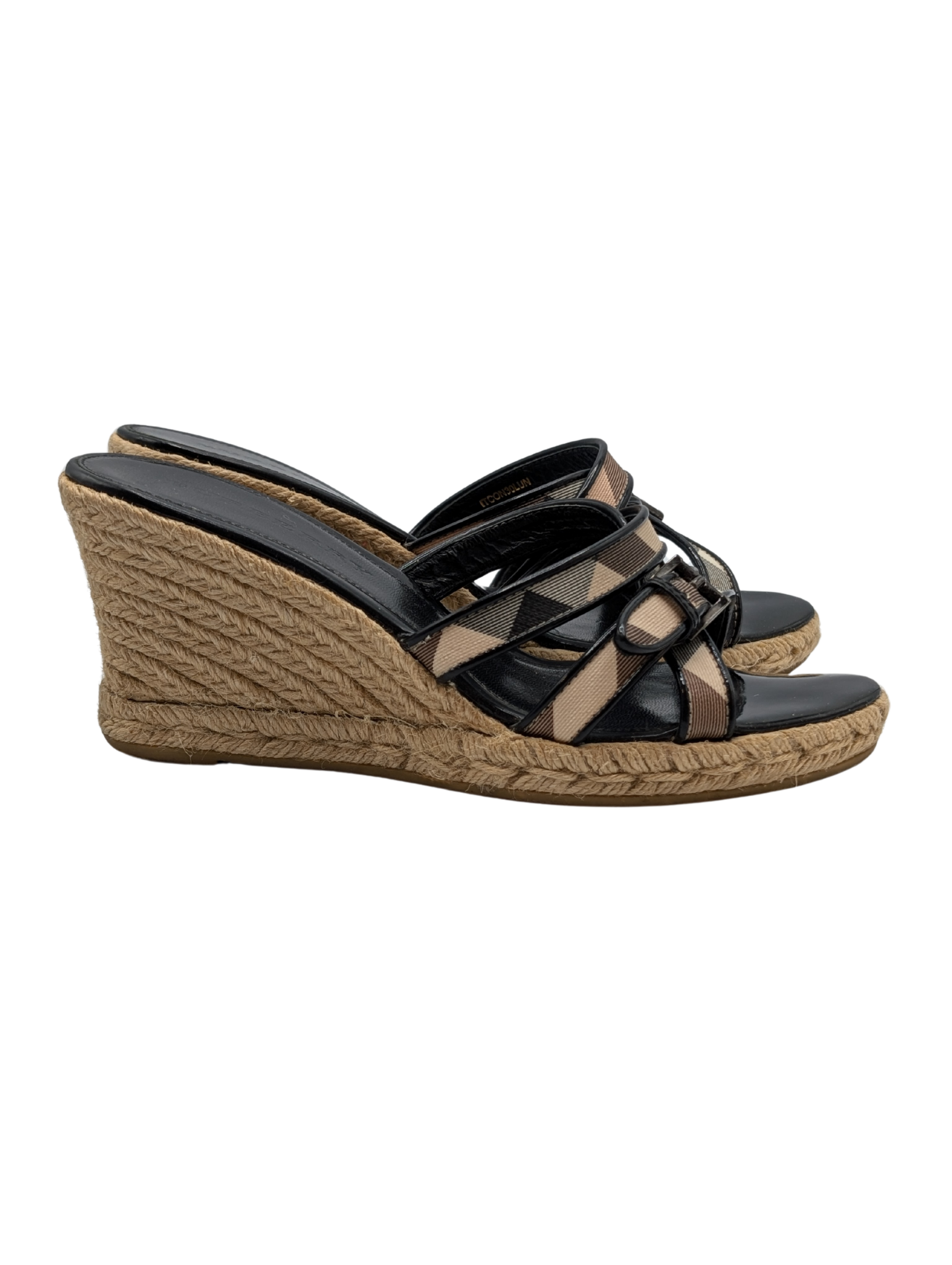 Burberry Check Black Espadrille Wedge Sandals Size 40
