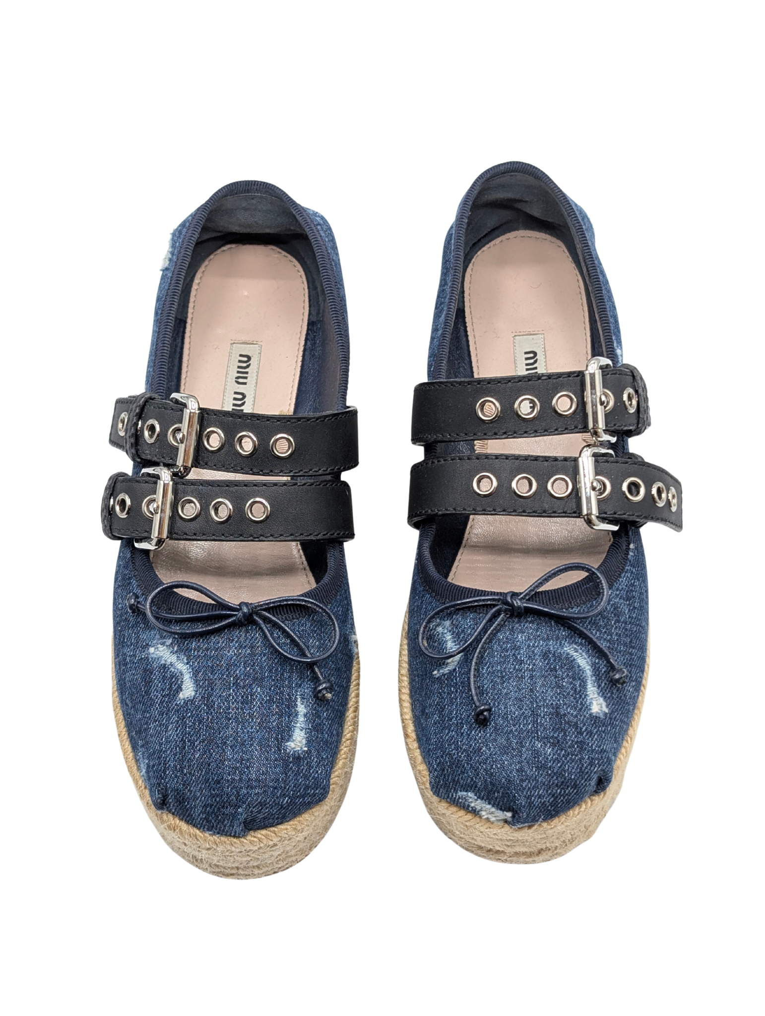 Miu Miu Denim Mary Jane Punk Espadrille Platforms Size 36.5