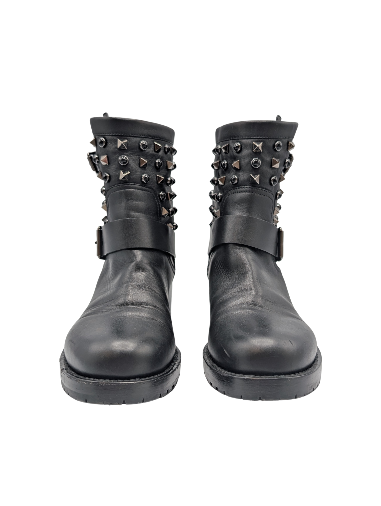 Valentino Garavani Black Leather Rockstud Combat Boots Size 37