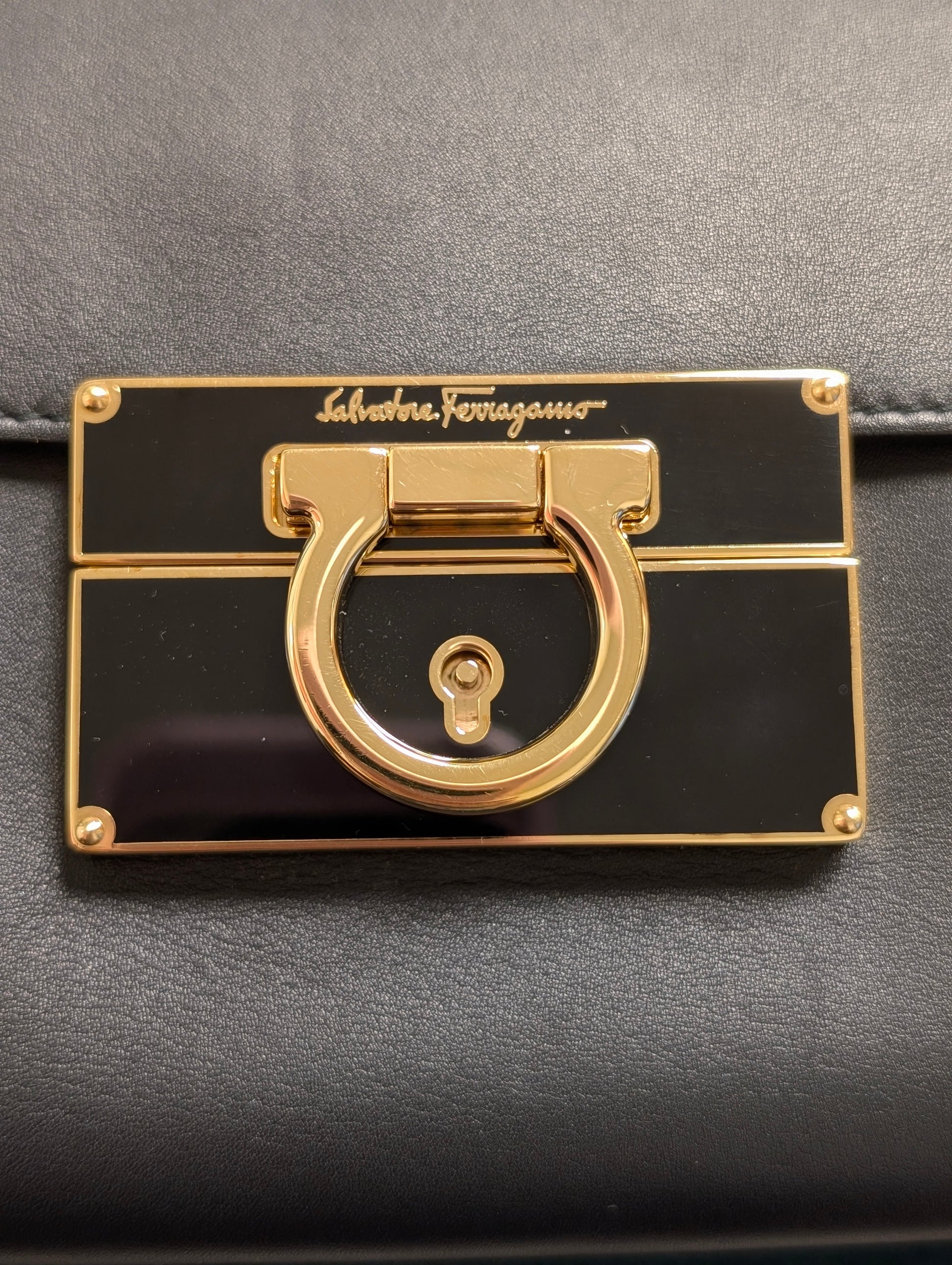 Salvatore Ferragamo Black Leather Gancini Afef Large Clutch Wristlet Bag