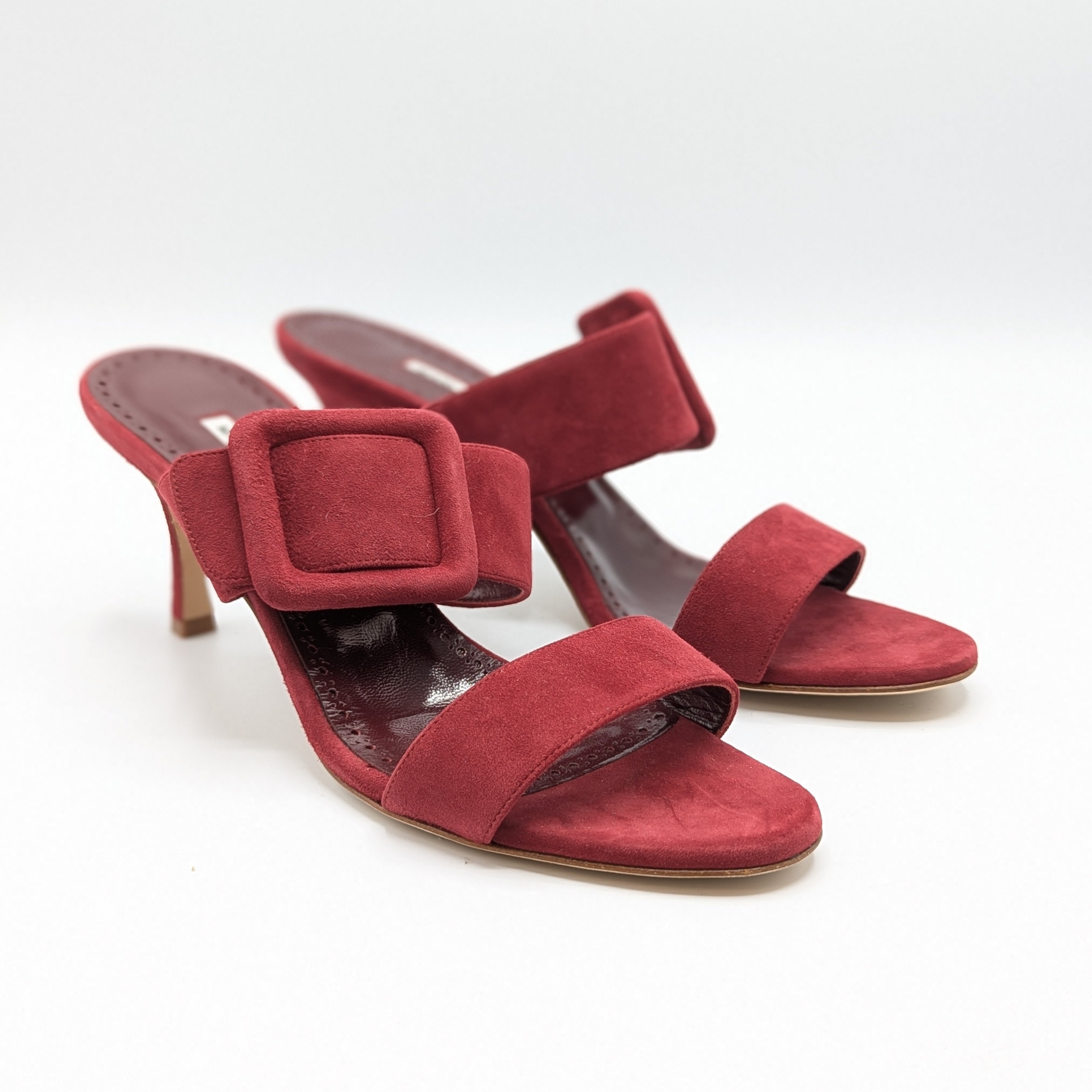 Manolo Blahnik Maroon Suede Blake Heels Size 39.5