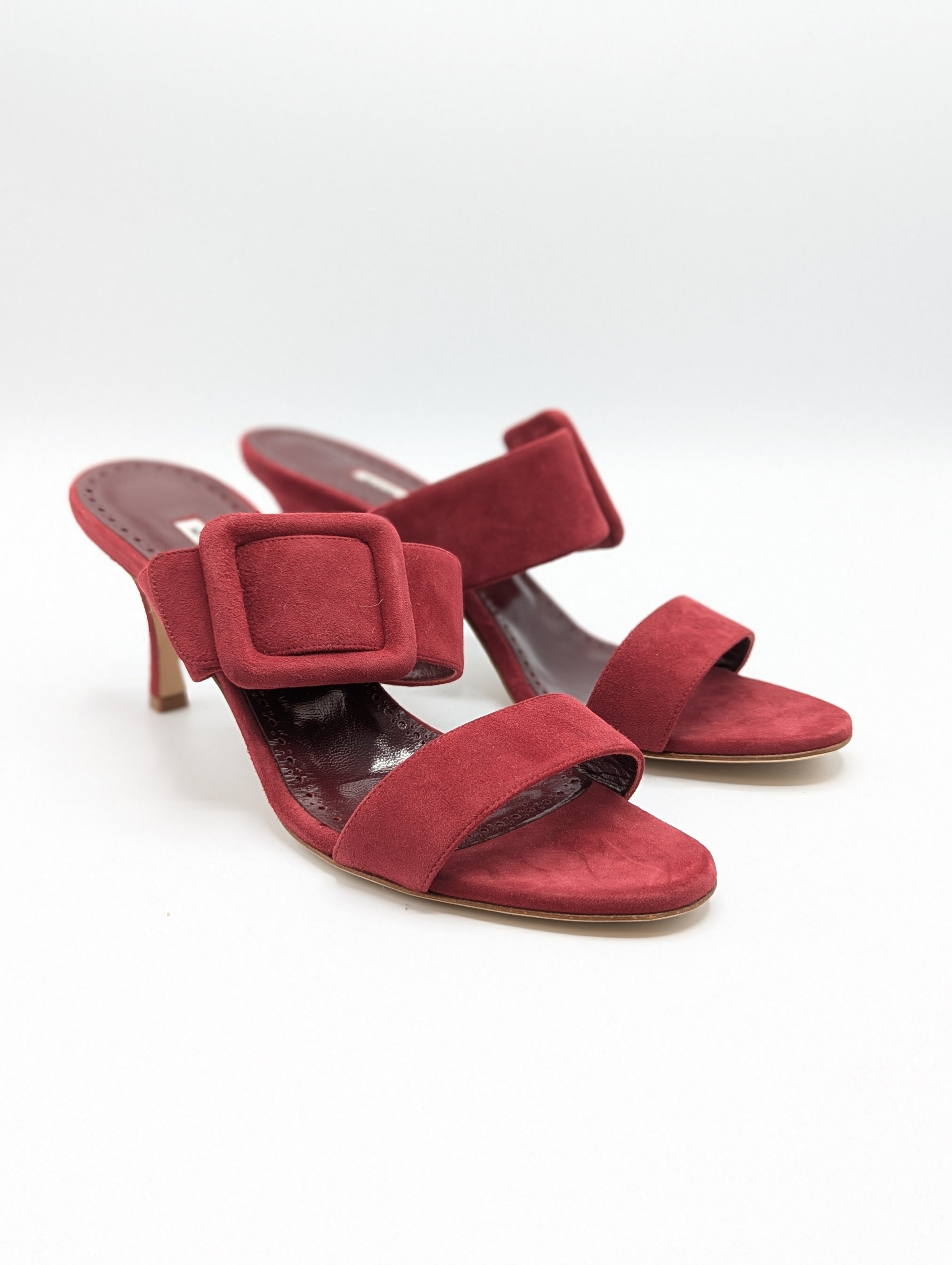 Manolo Blahnik Maroon Suede Blake Heels Size 39.5
