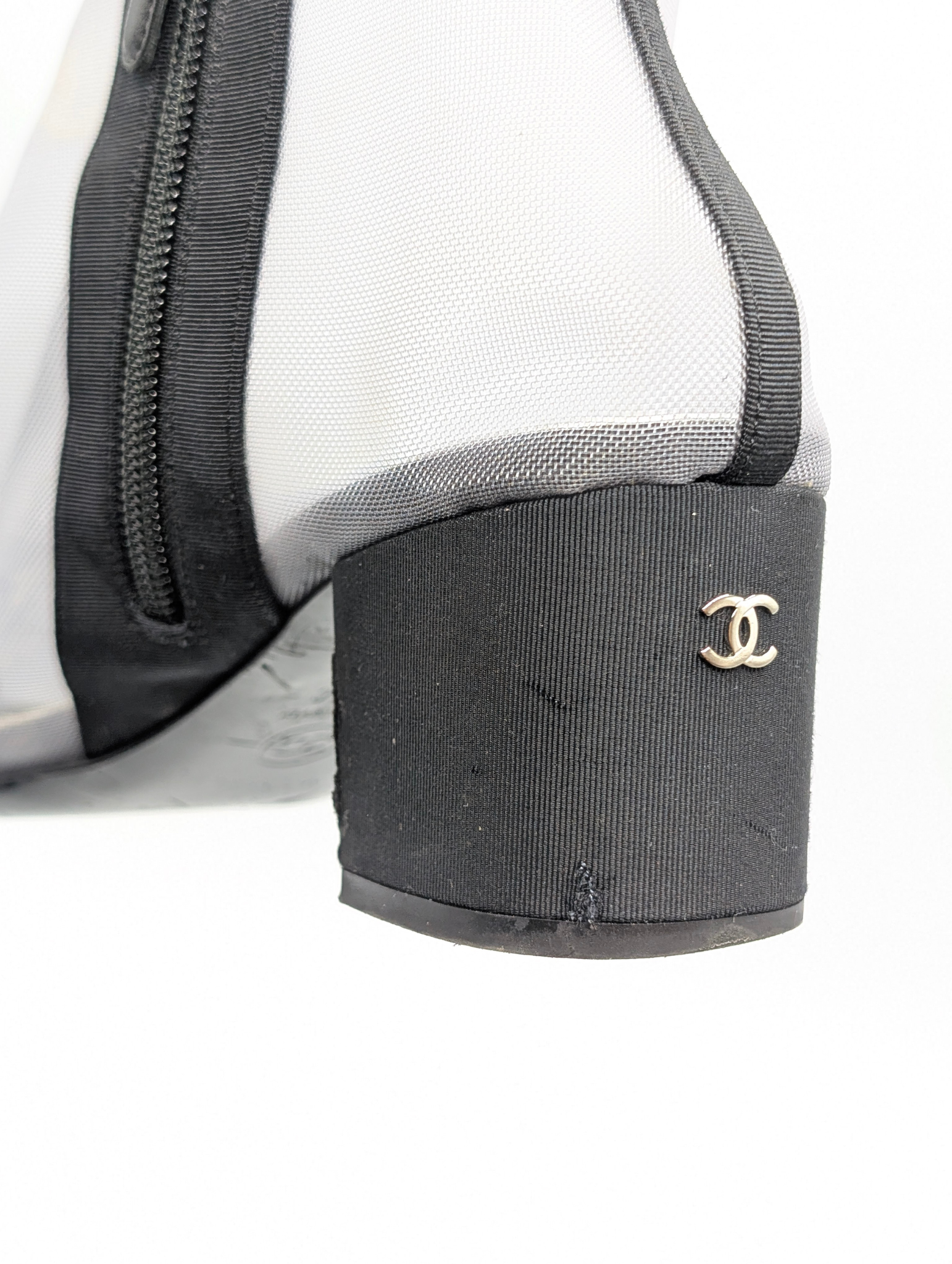Chanel Mesh Grosgain Camellia Ankle Booties Size 40.5C
