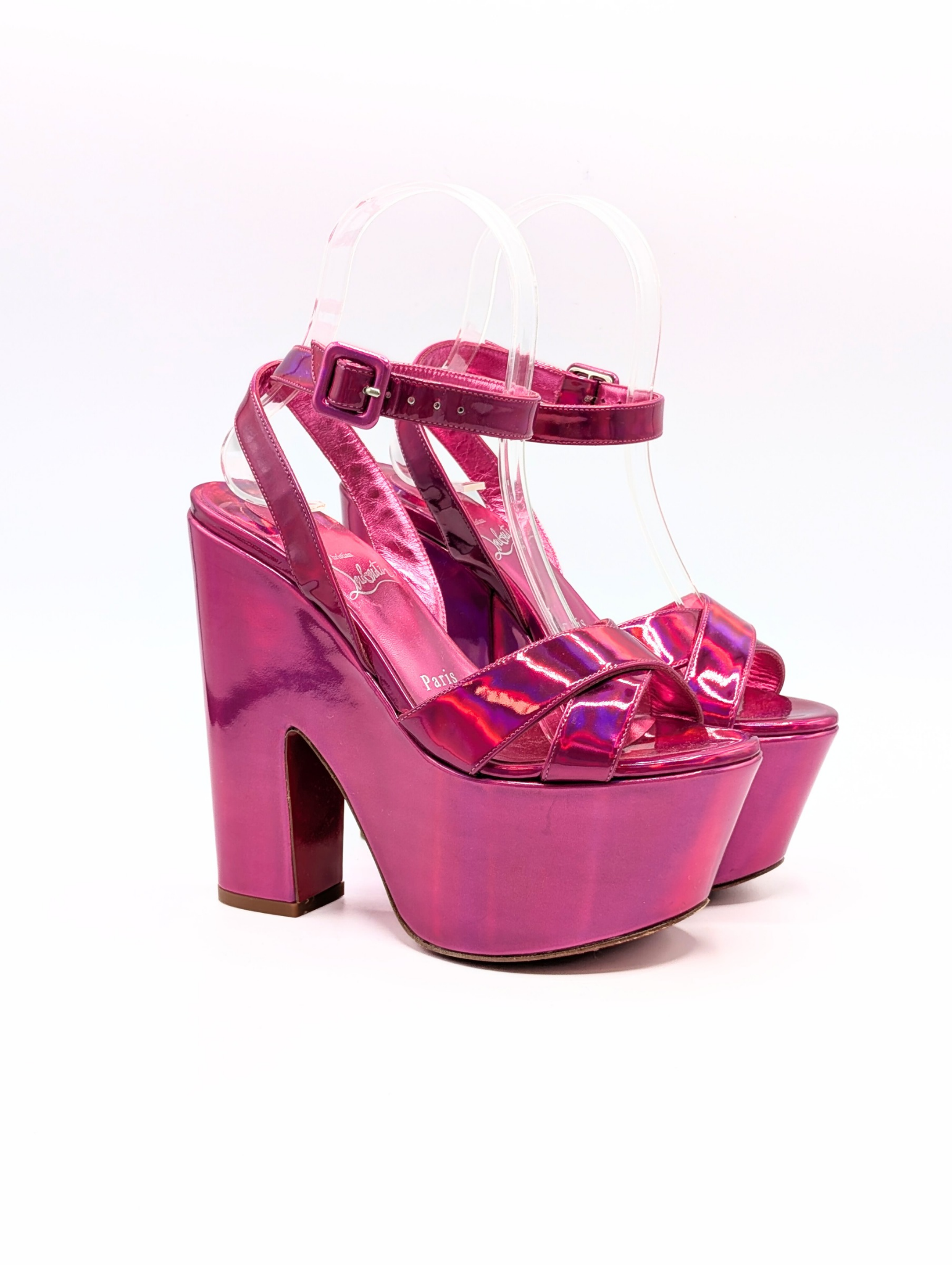 Christian Louboutin Superyaz  Iridescent Fuschia Platform Sandals Size 36