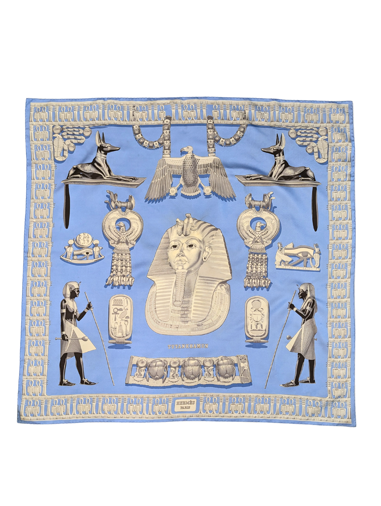 Hermès Blue Tutankhamun Silk Scarf 90cm