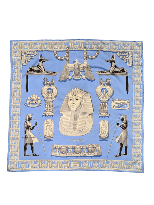 Hermès Blue Tutankhamun Silk Scarf 90cm