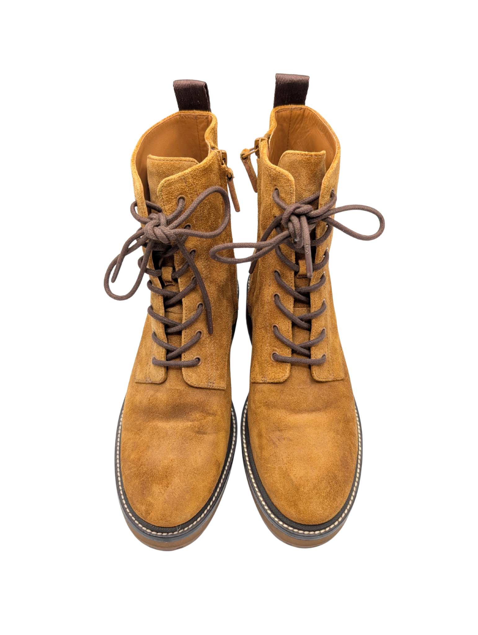 Tory Burch Miller Suede Chestnut Combat Boots Size 8