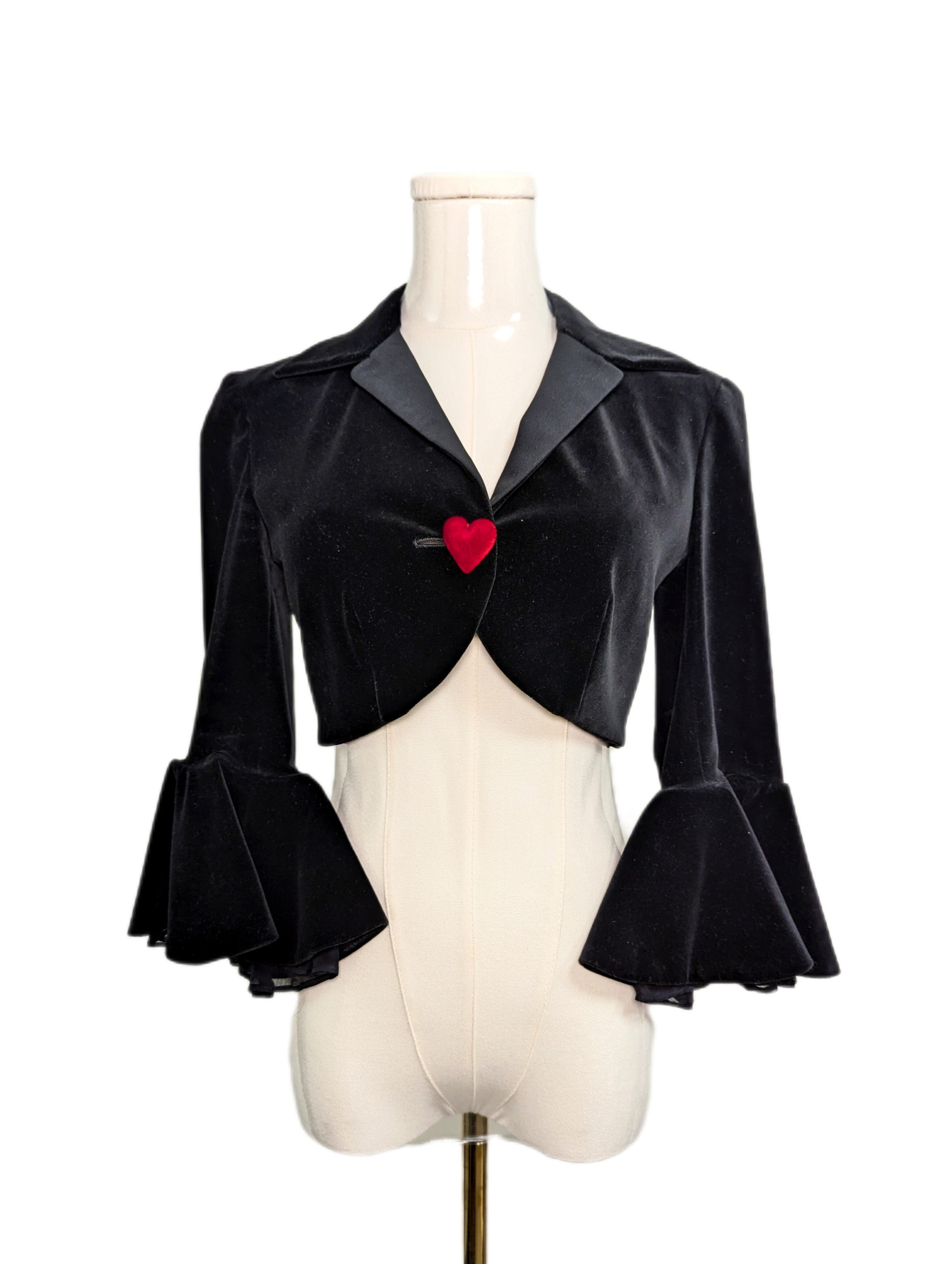 Moschino Vintage Cheap and Chic Black Velvet Bolero Heart Crop Jacket US 8