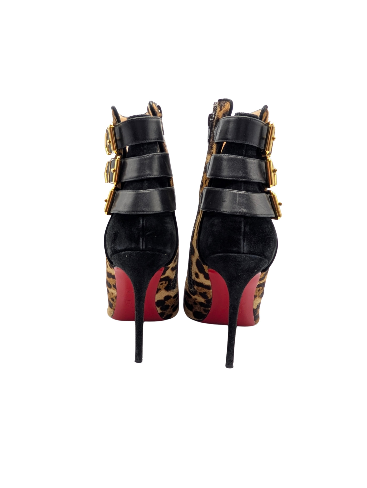 Christian Louboutin Black Leopard Triboclou Ankle Booties Size 39