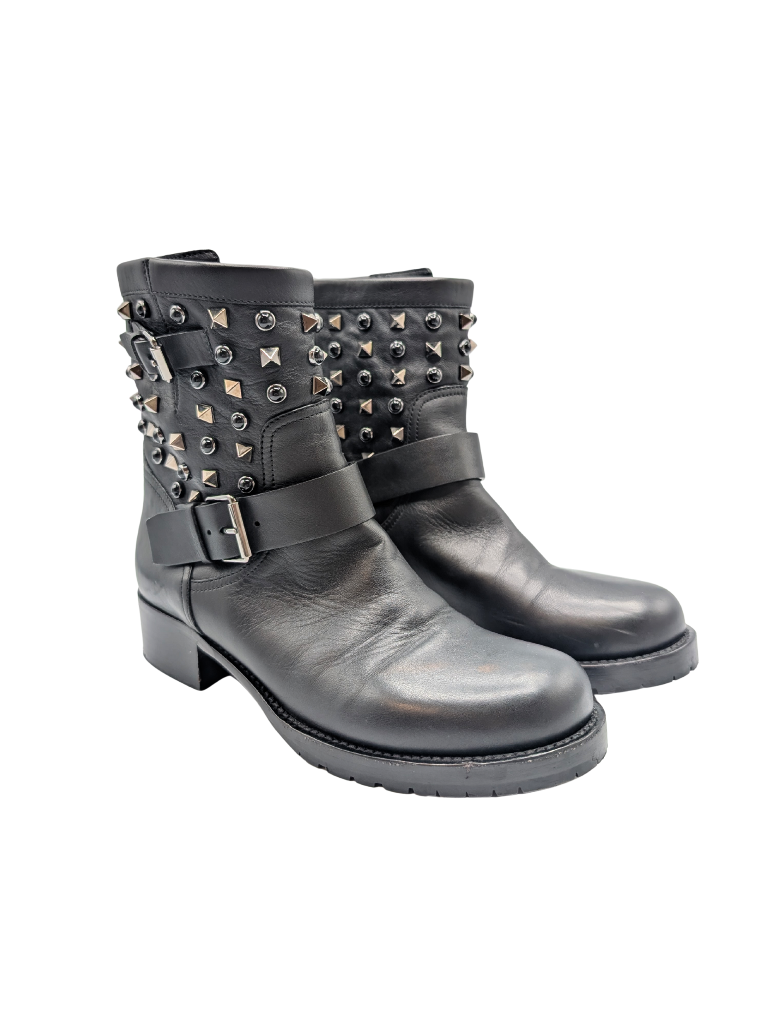 Valentino Garavani Black Leather Rockstud Combat Boots Size 37