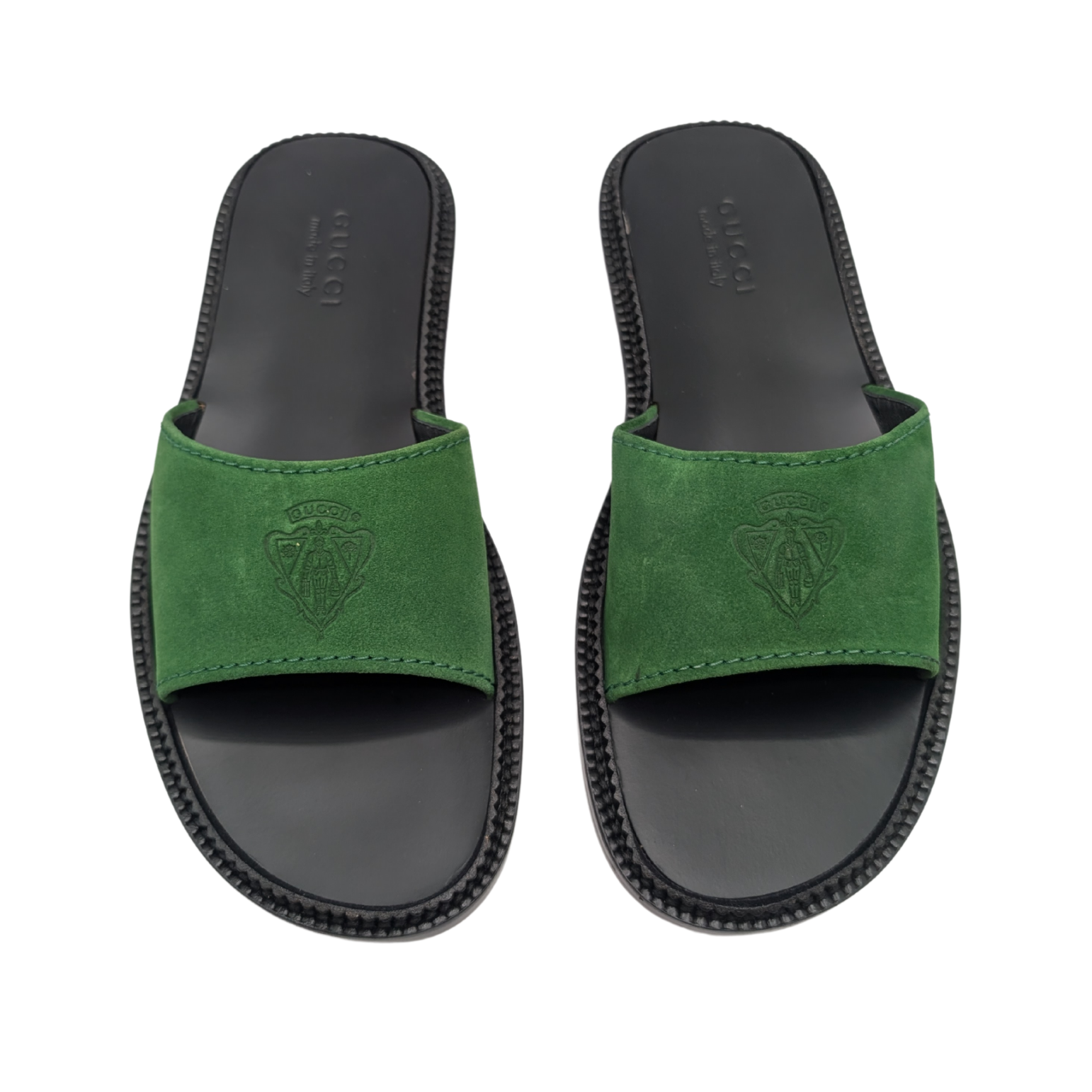 Gucci Green Suede Hysteria Logo Slides Men Size 9.5 D