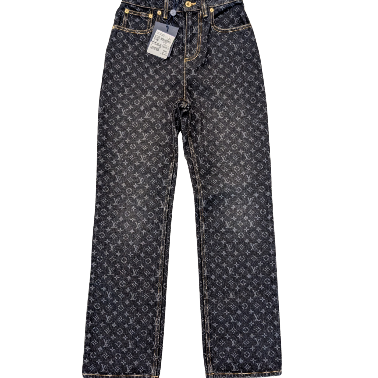 NWT Louis Vuitton Denim Monogram Dark Wash Straight Jeans Size 34