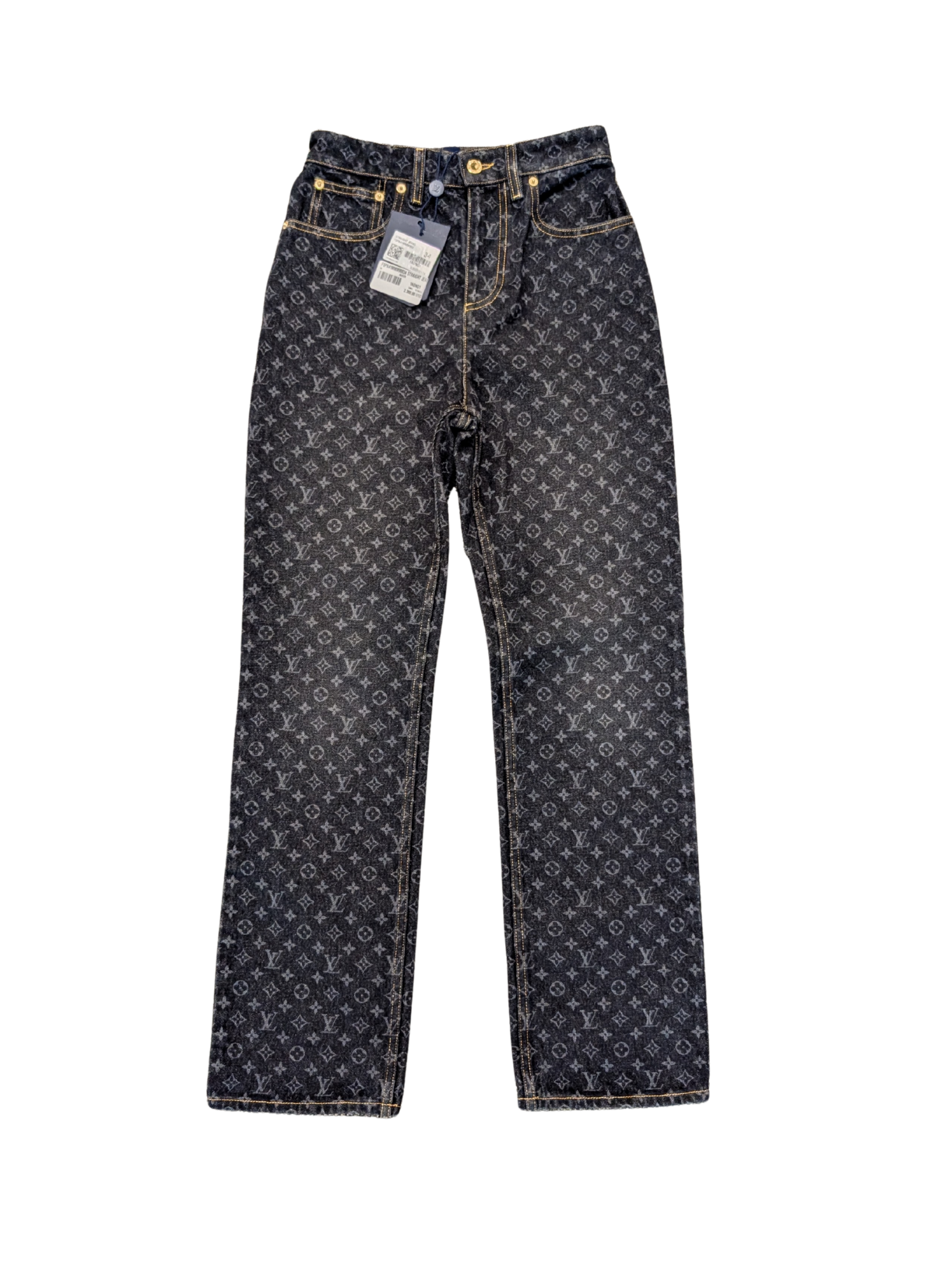 NWT Louis Vuitton Denim Monogram Dark Wash Straight Jeans Size 34