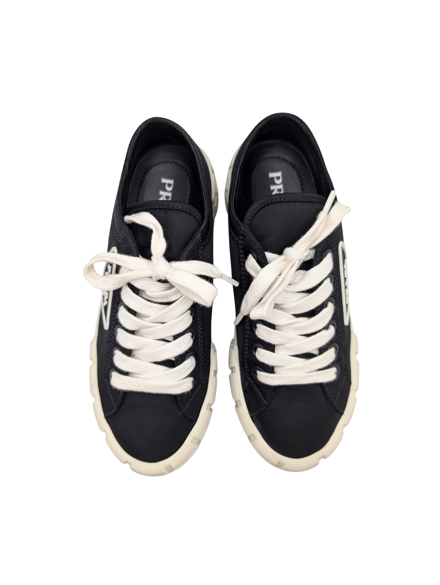 Prada Black Nylon Gabardine Double Wheel Sneakers Size 38