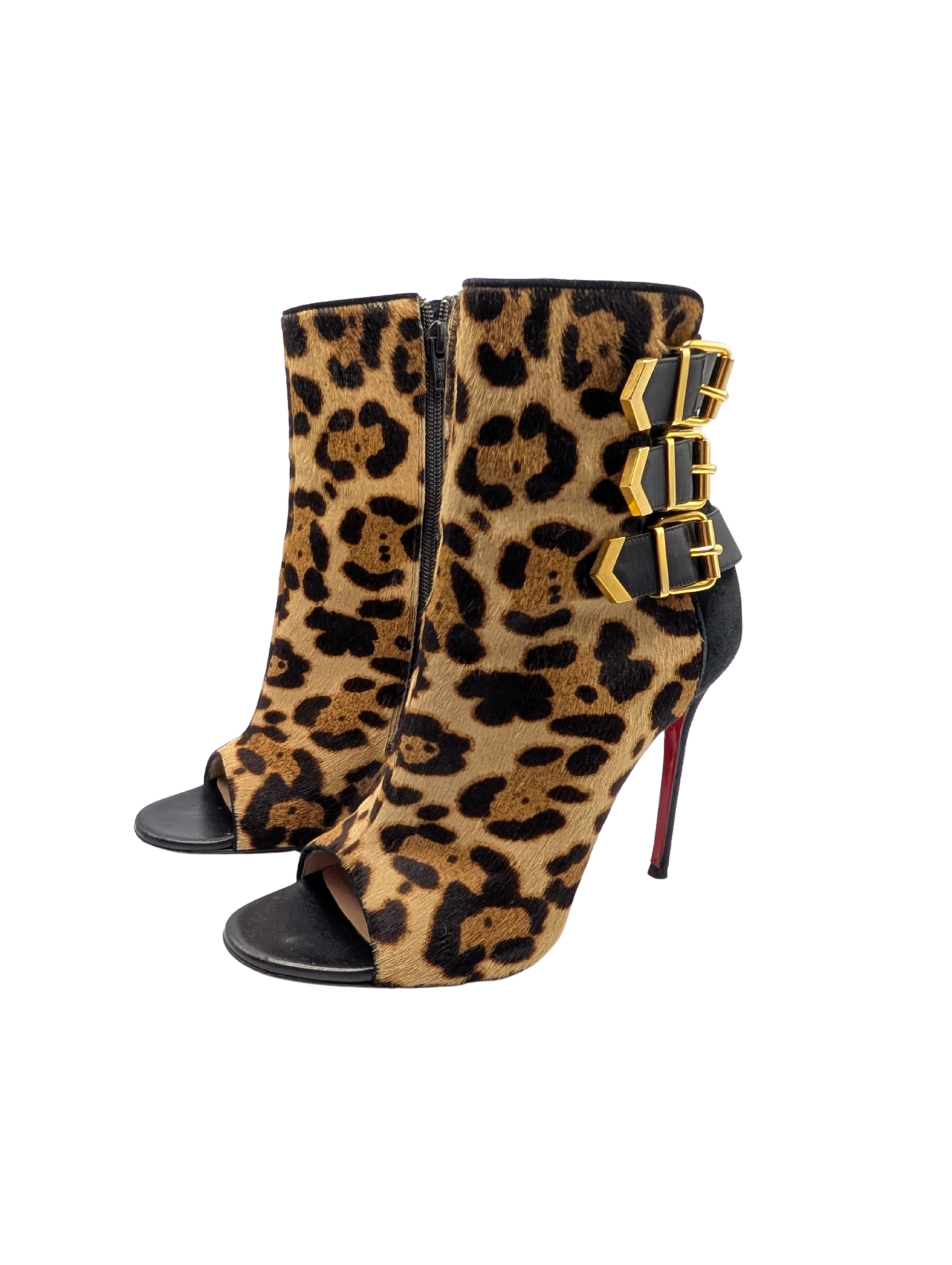 Christian Louboutin Black Leopard Triboclou Ankle Booties Size 39