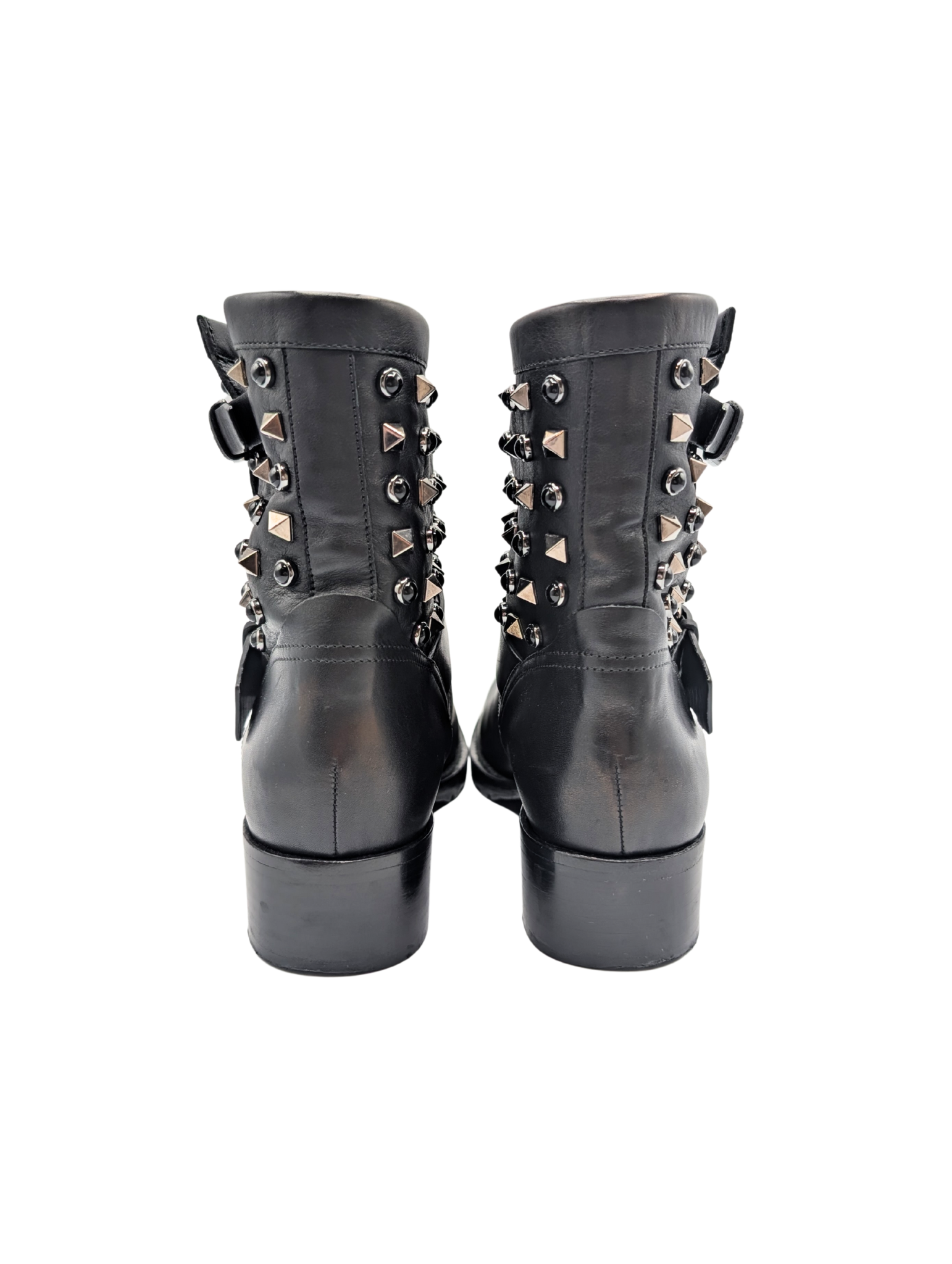 Valentino Garavani Black Leather Rockstud Combat Boots Size 37