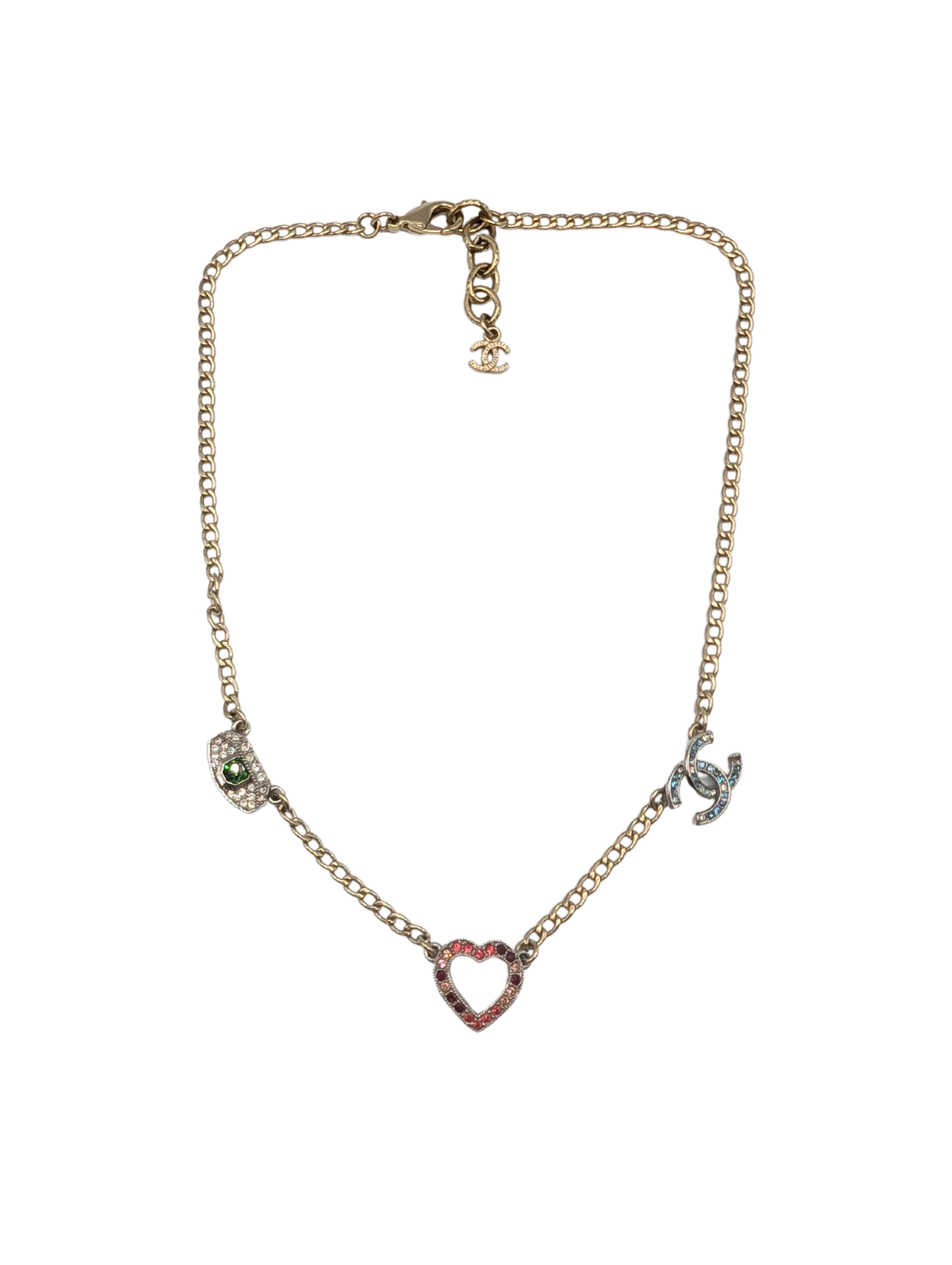 Chanel Eye Heart CC Gold Silver Chain Charm Necklace