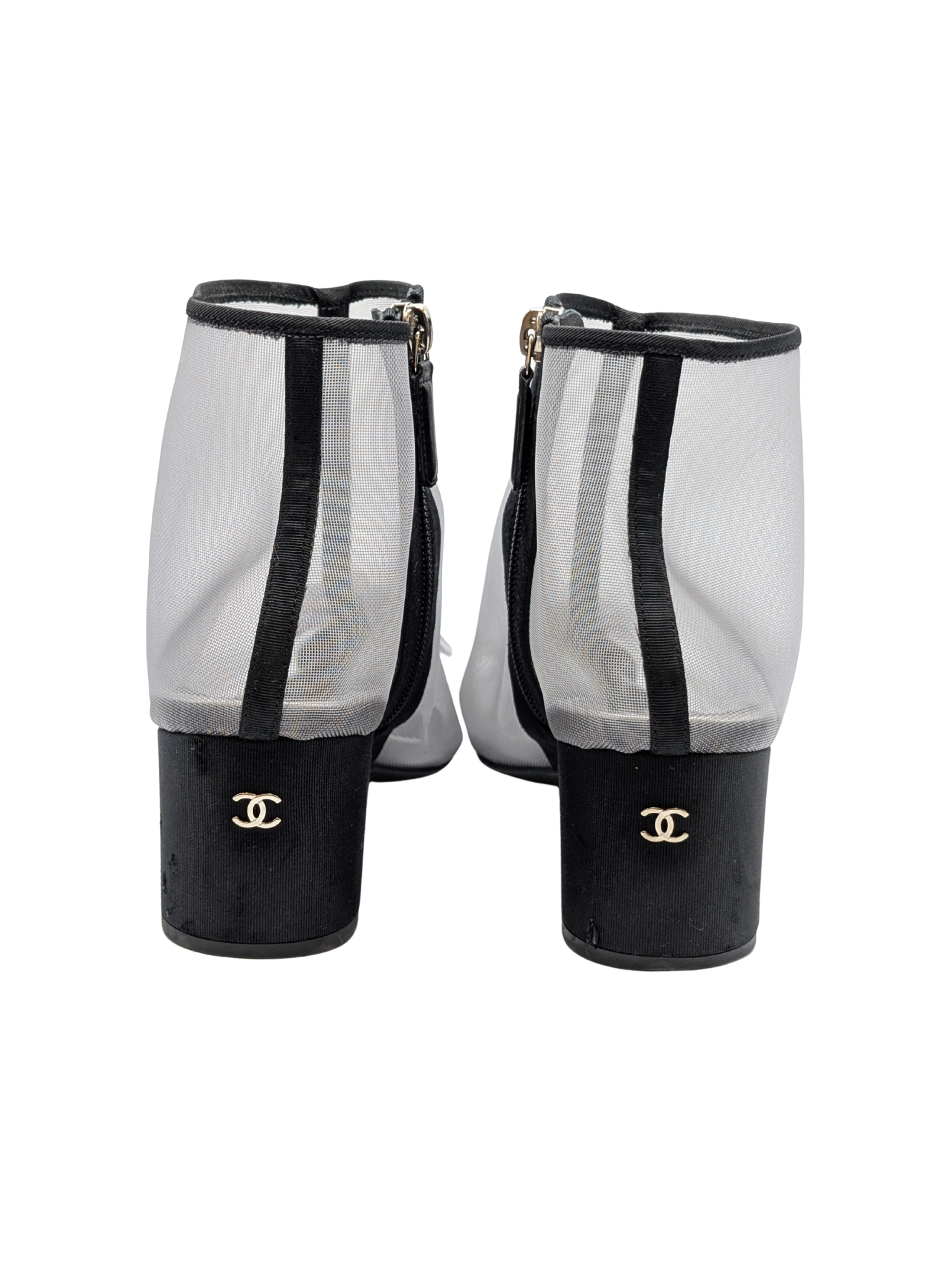 Chanel Mesh Grosgain Camellia Ankle Booties Size 40.5C