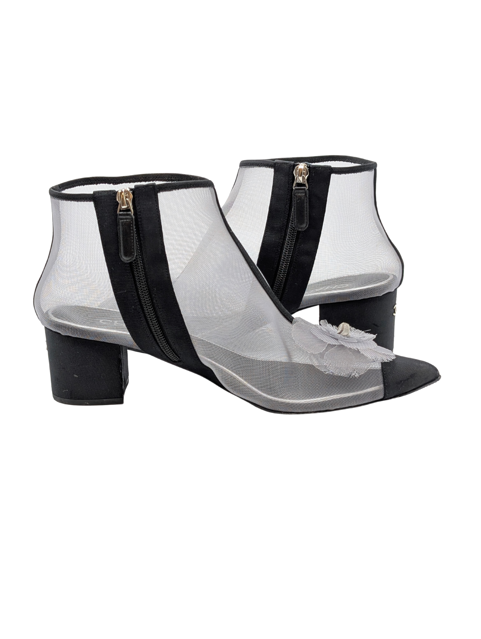 Chanel Mesh Grosgain Camellia Ankle Booties Size 40.5C