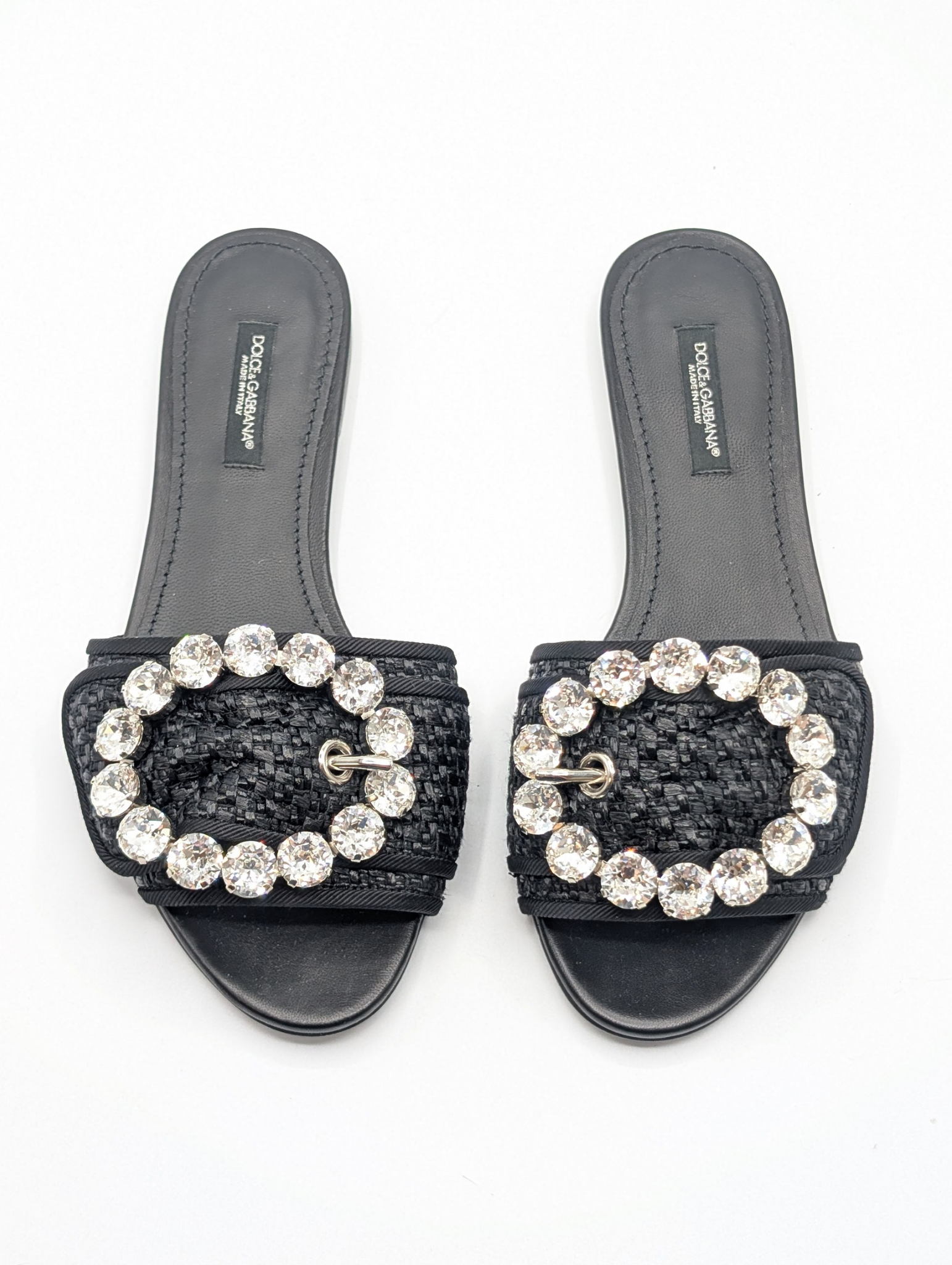 Dolce & Gabbana Crystal Black Raffia Sandals Size 35.5