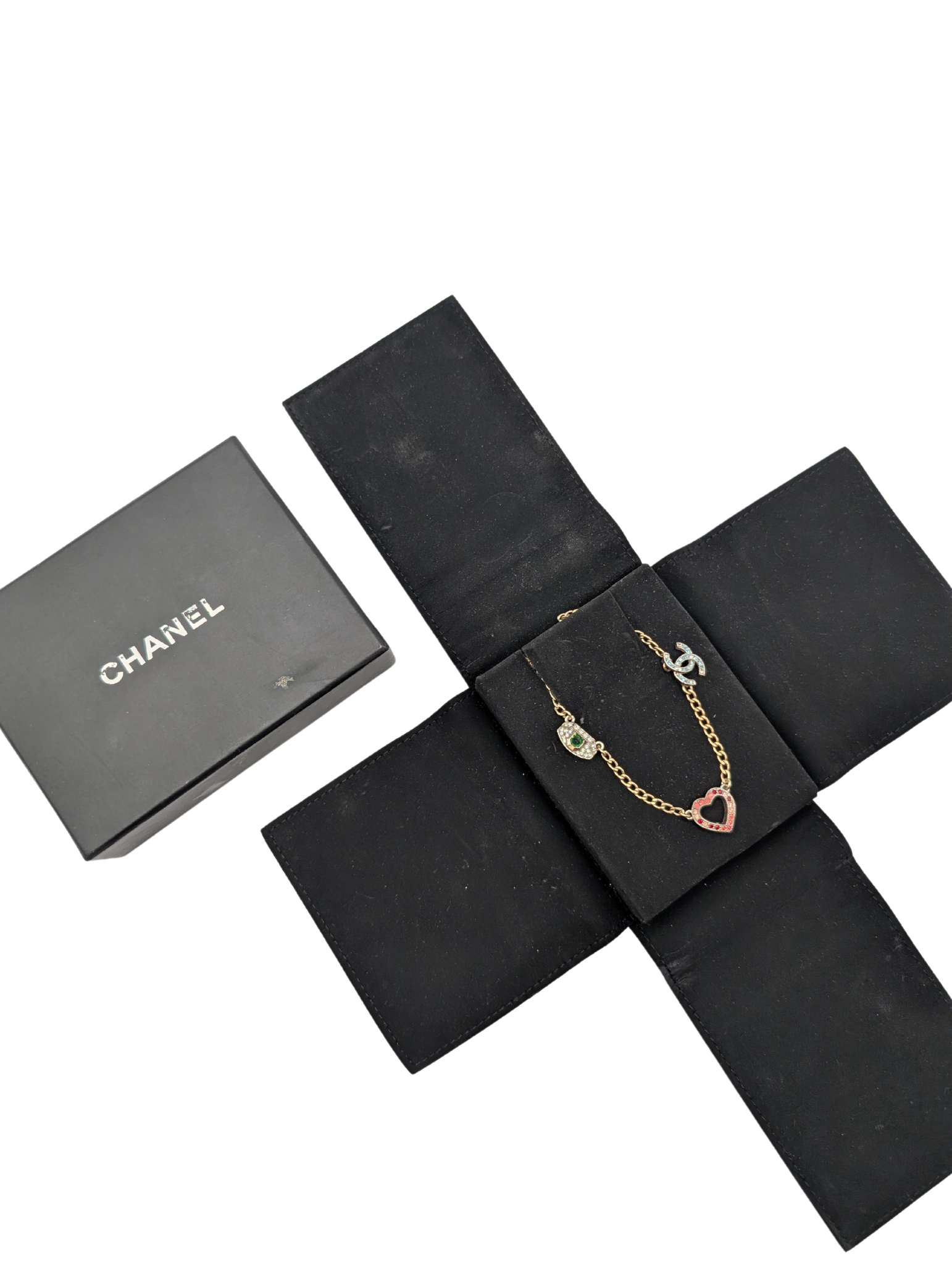 Chanel Eye Heart CC Gold Silver Chain Charm Necklace